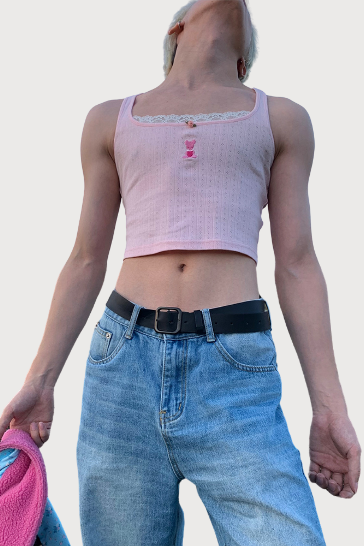Heat Snap Lace Embroidery Crop Top Pink