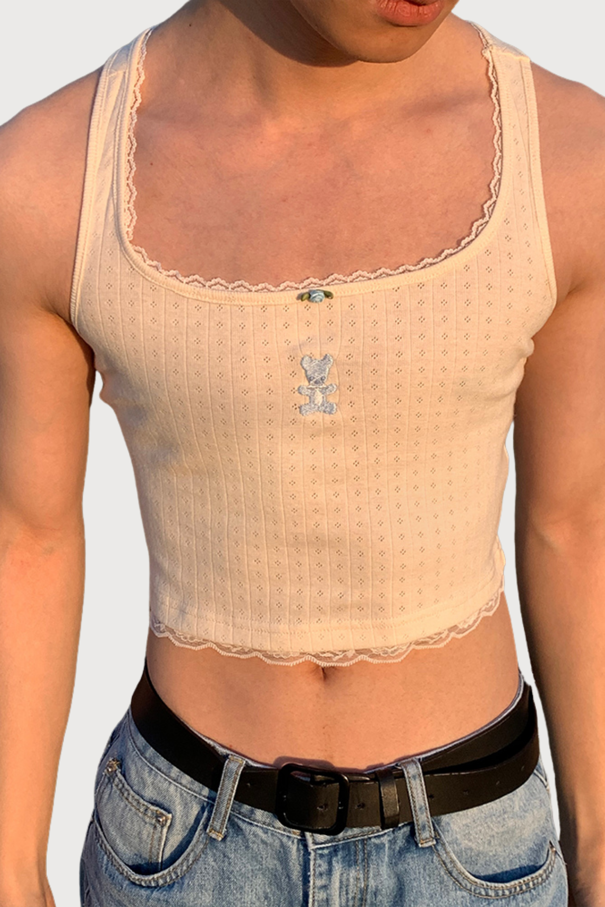 Heat Snap Lace Embroidery Crop Top White