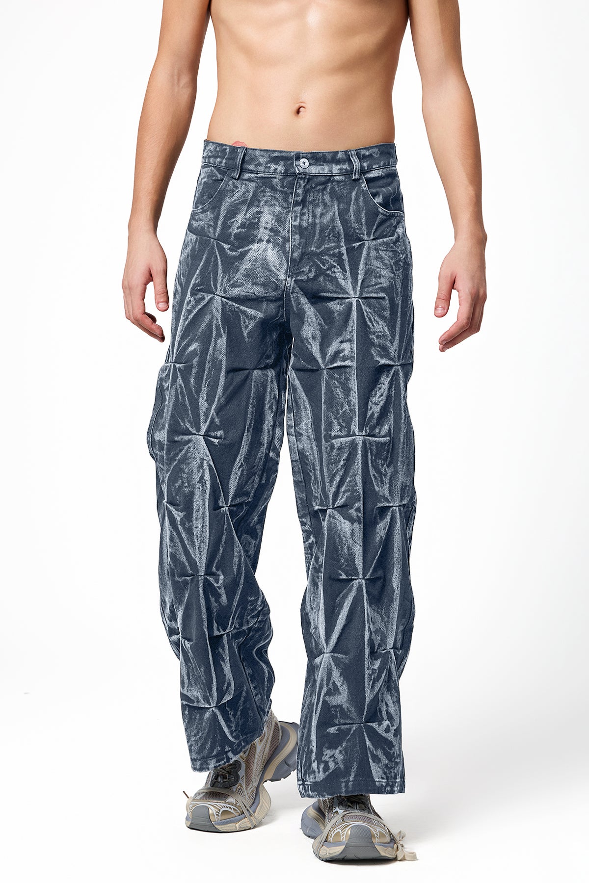 Highway Dust Bleach Dye geplooide denim broek