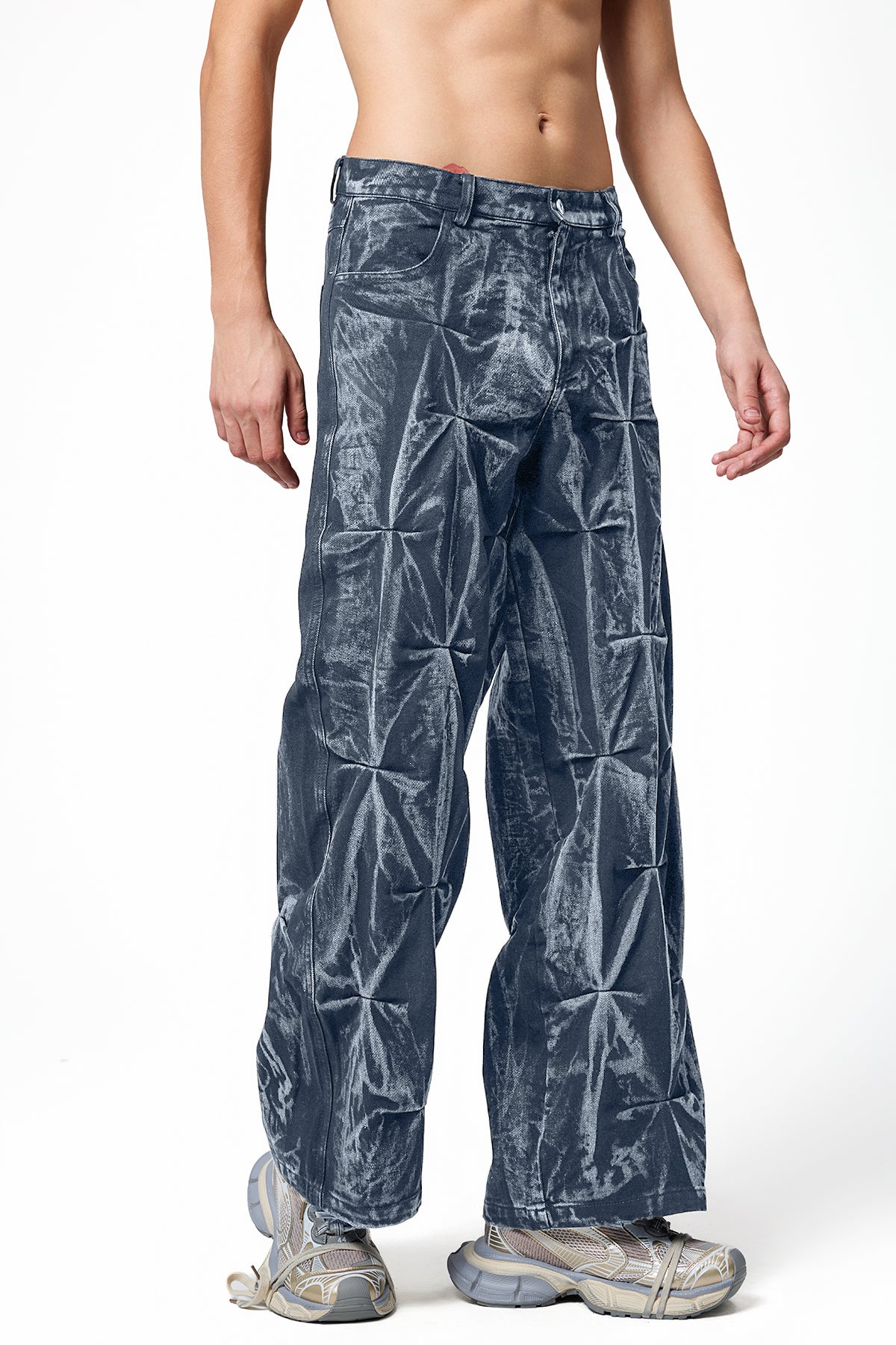 Highway Dust Bleach Dye geplooide denim broek