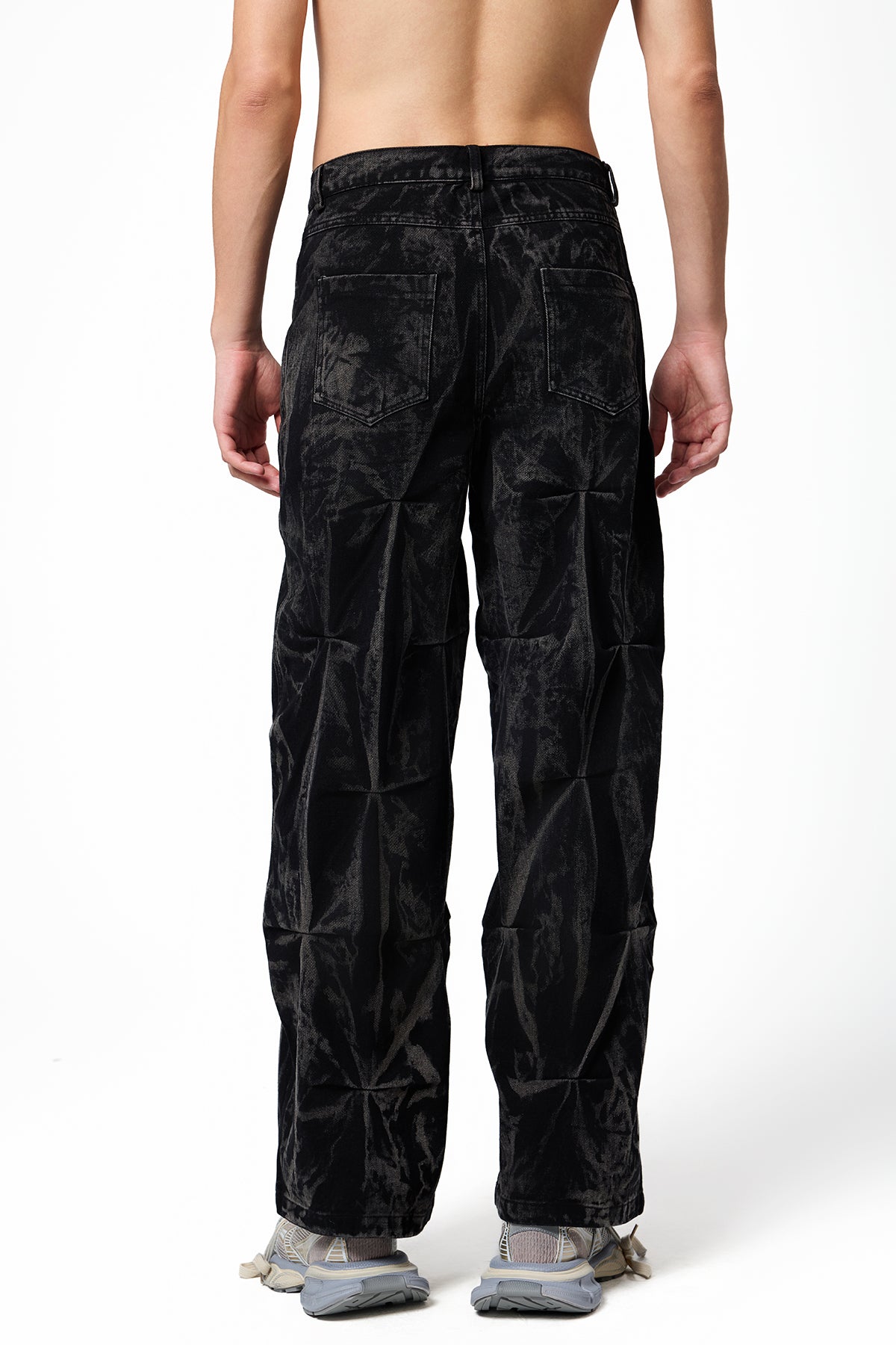 Highway Dust Bleach Dye Pleated Denim Pants