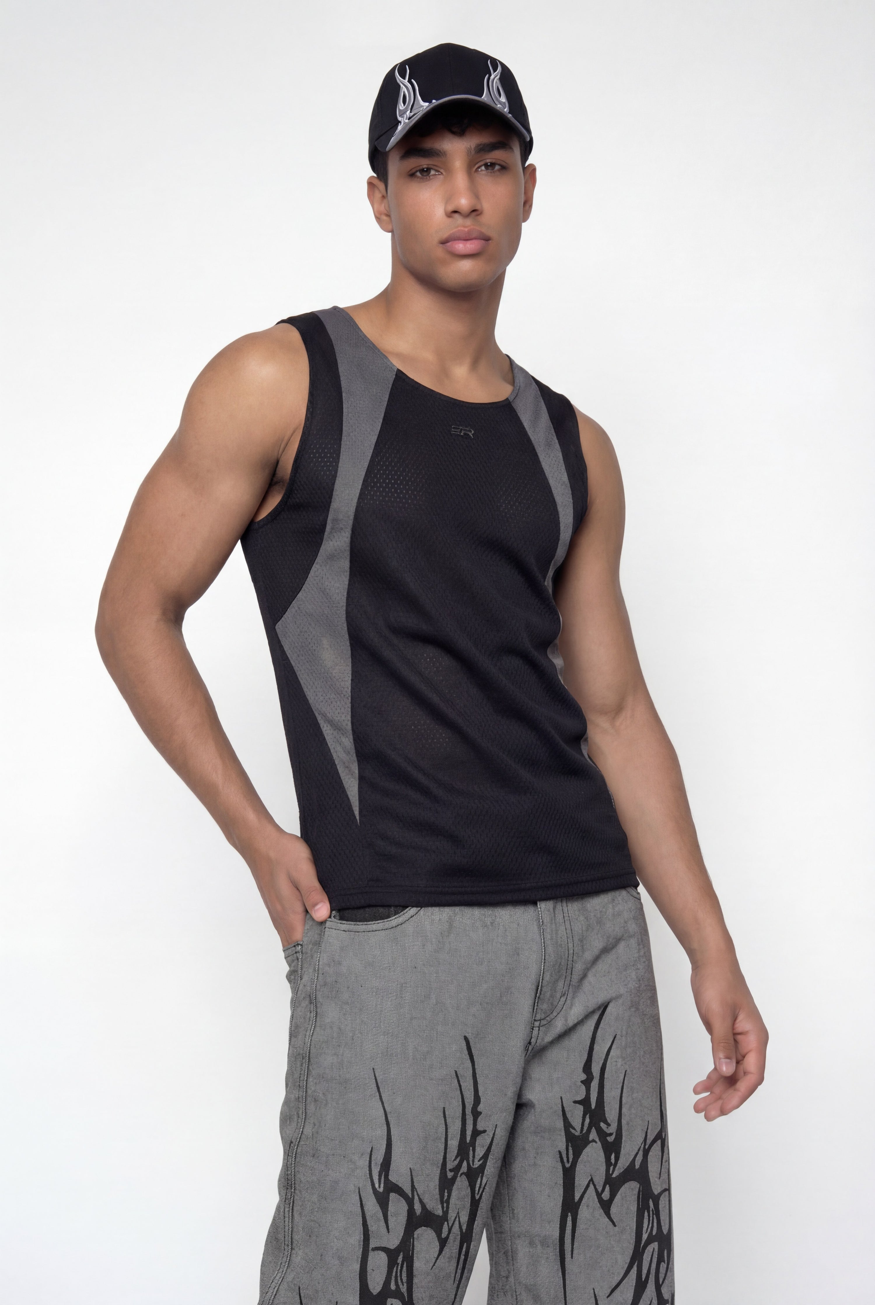 Hollow Fade Cutout Sleeveless Top Black