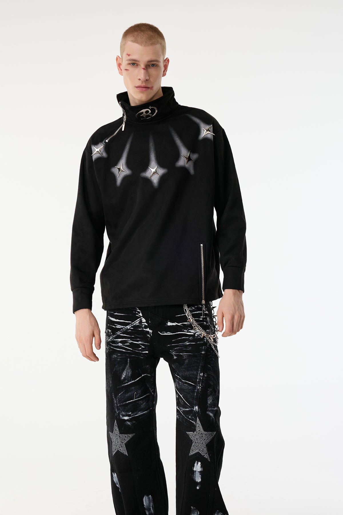 Hollow Veil Long Sleeve Zipper Top