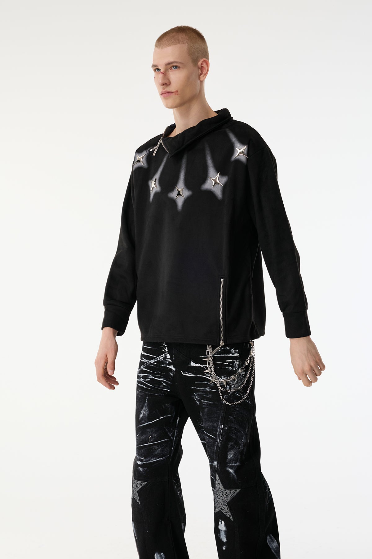 Hollow Veil Long Sleeve Zipper Top