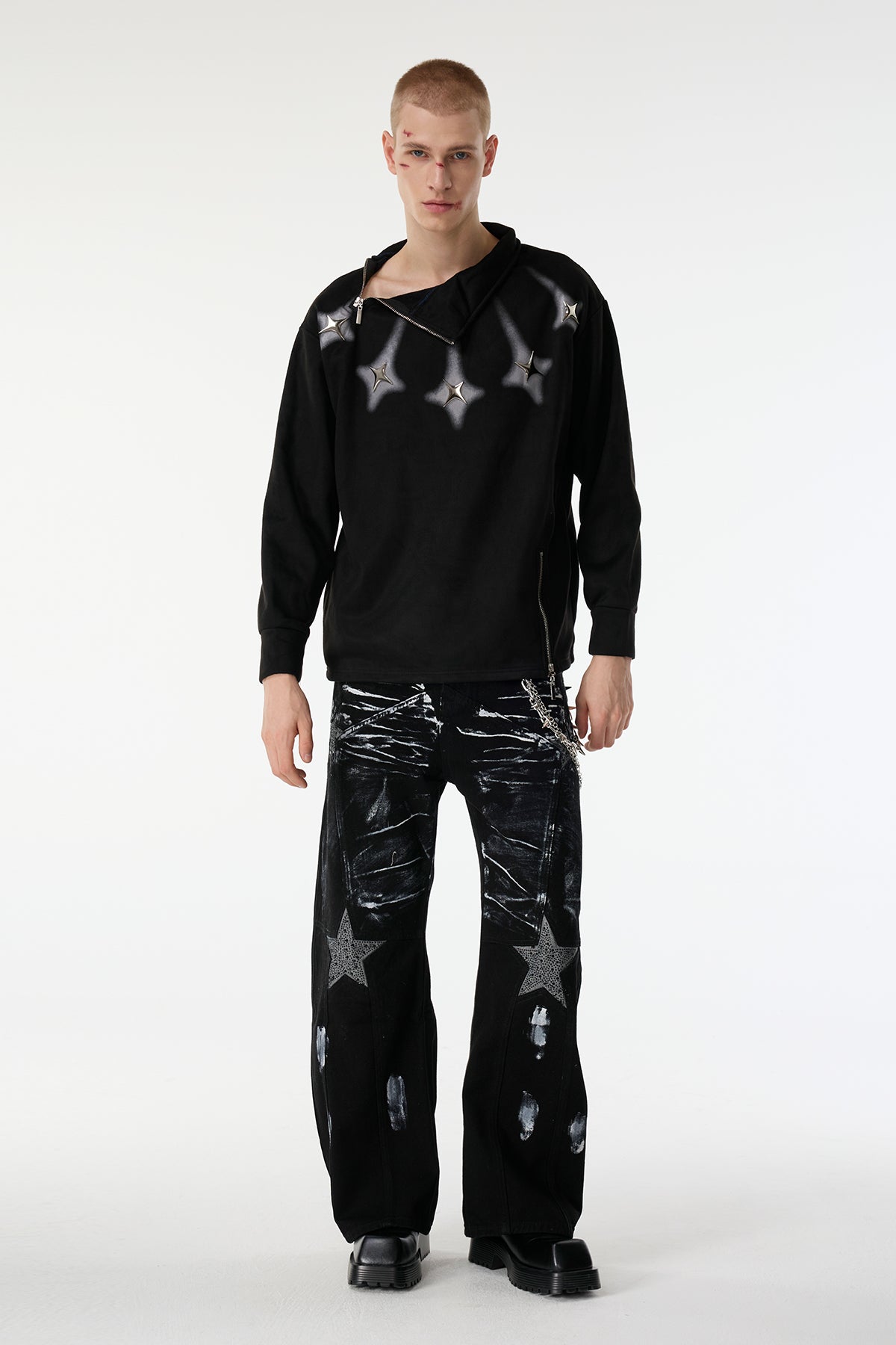 Hollow Veil Long Sleeve Zipper Top