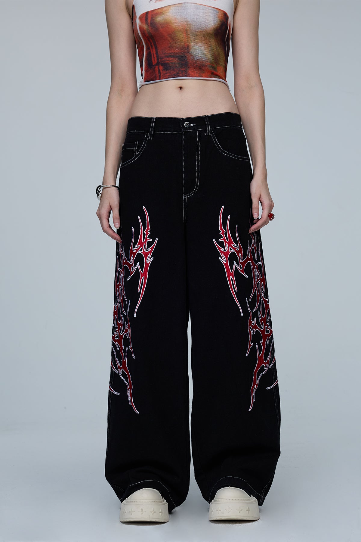 Hybrid Warp Embroidered Wide Leg Jeans