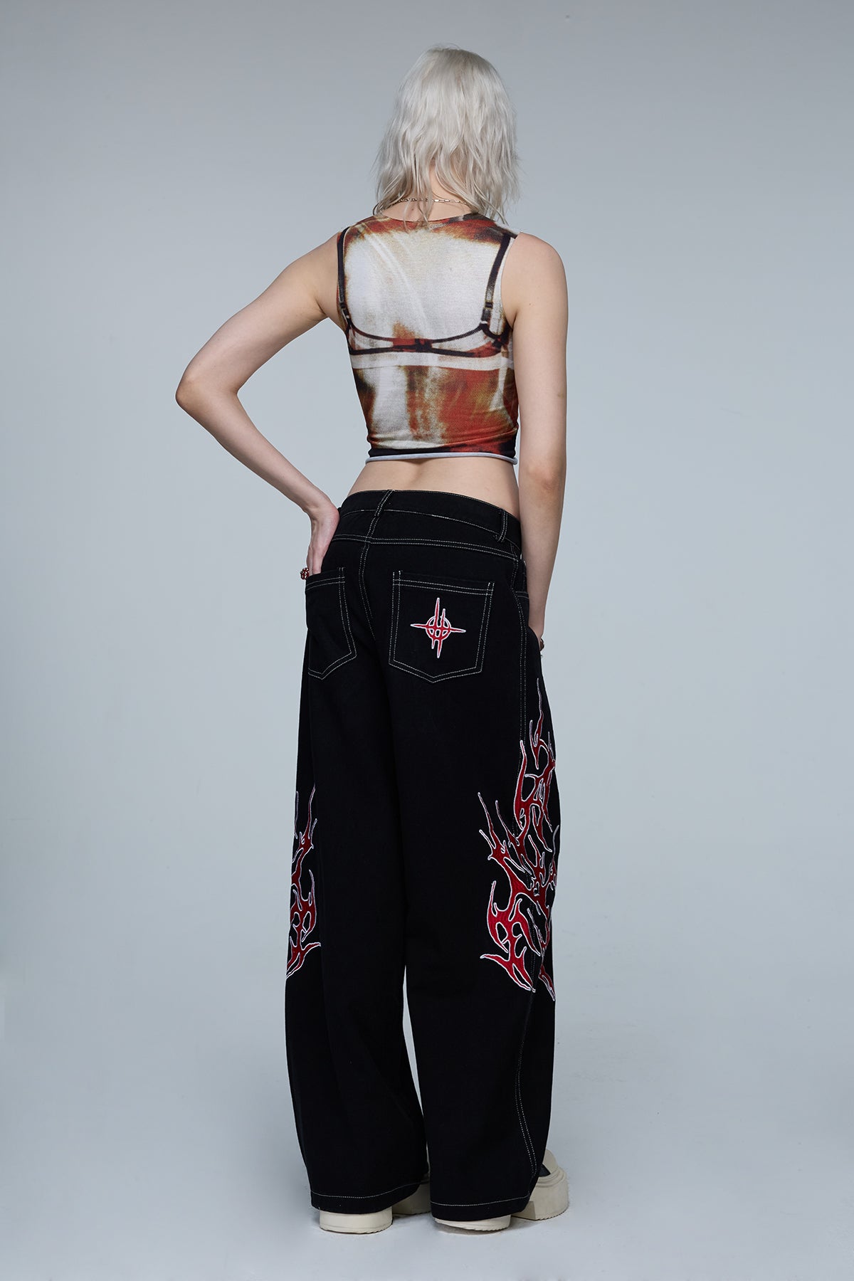Hybrid Warp Embroidered Wide Leg Jeans
