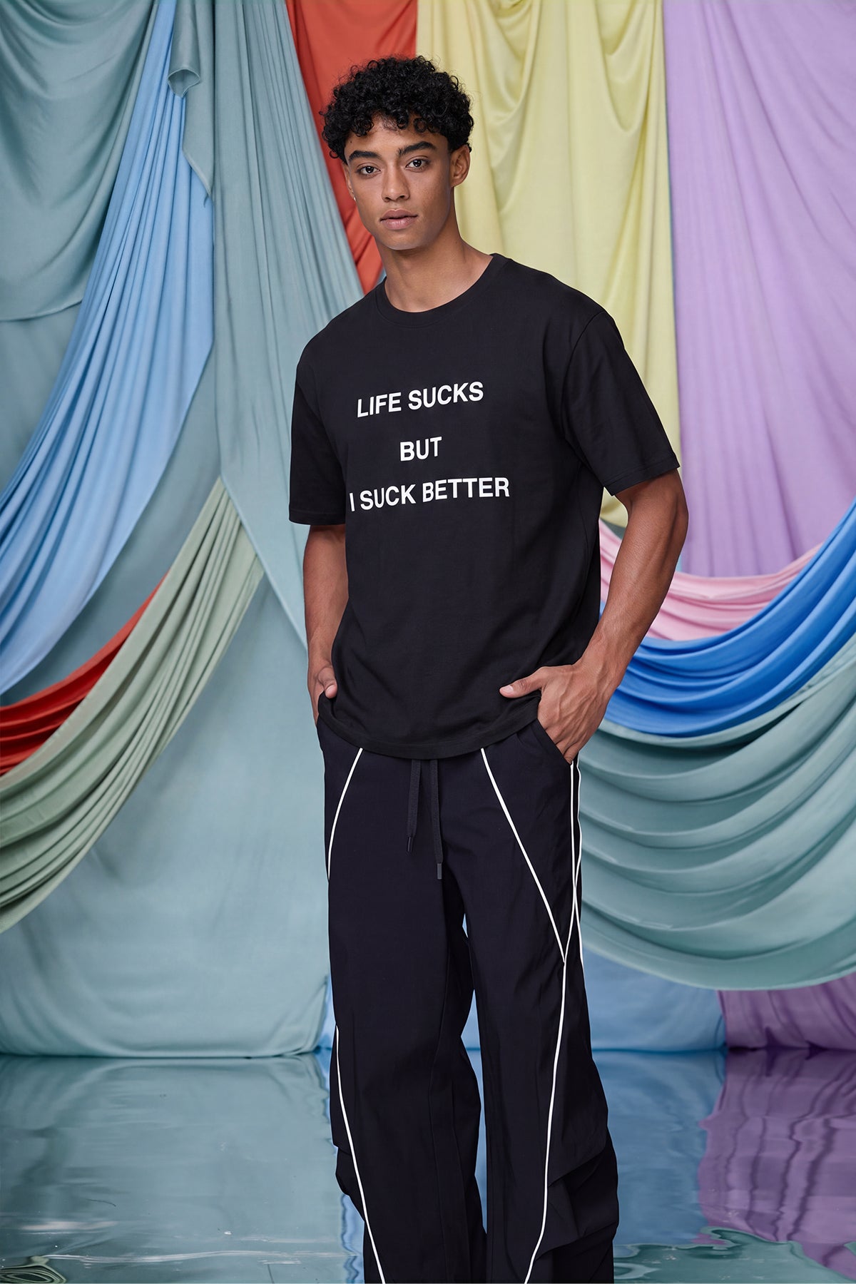 Hybrid Print T-Shirt Black