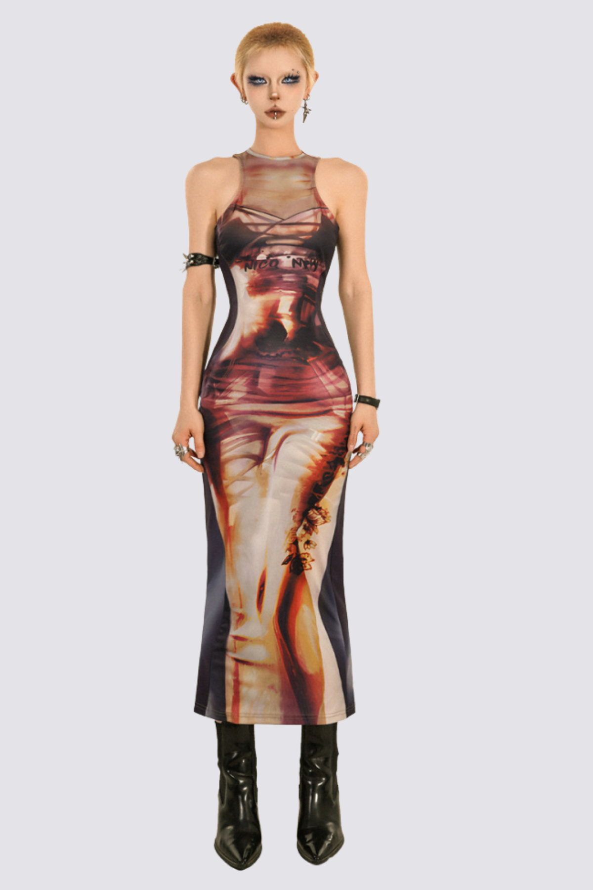 Ink Flow Sleeveless Print Maxi Dress