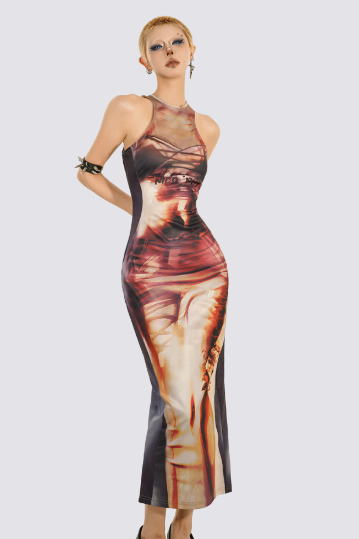 Ink Flow Sleeveless Print Maxi Dress