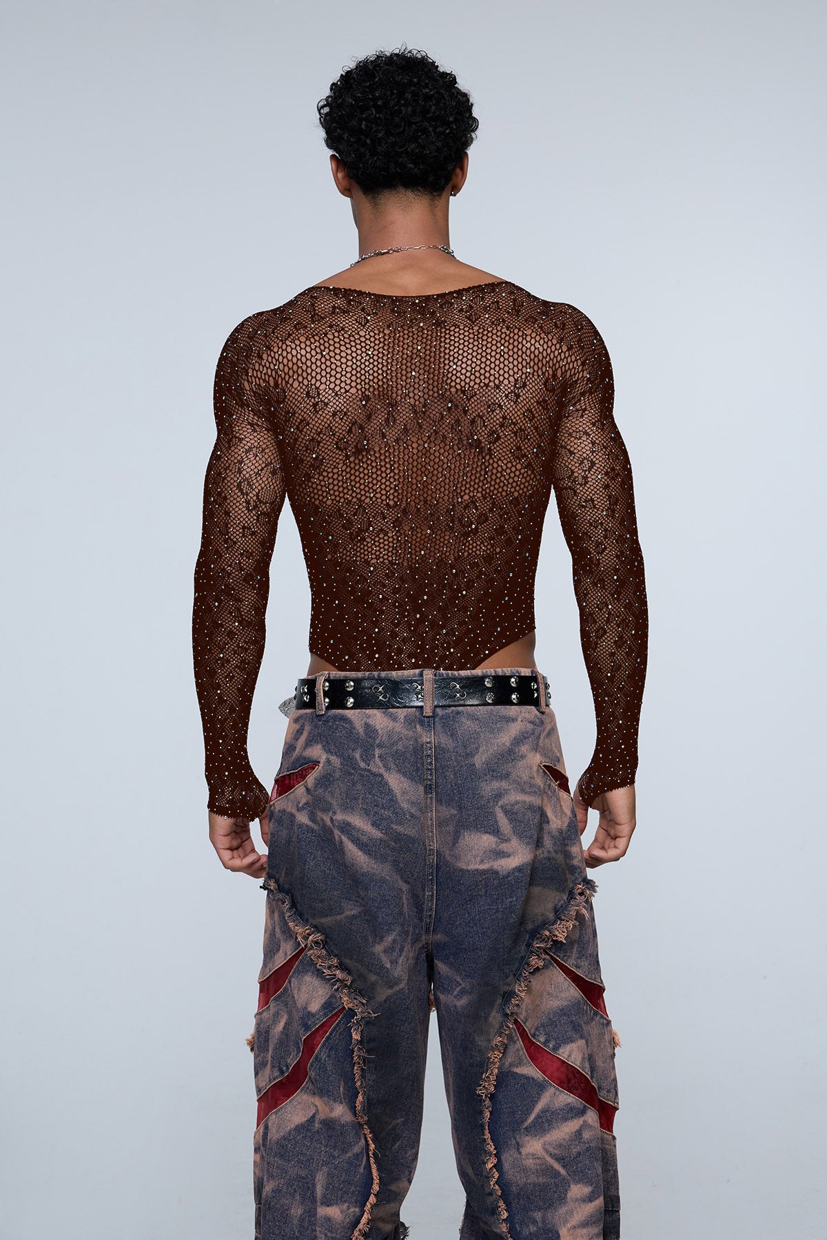 Instinct Pulse Leopard Rhinestone Knit Bodysuit Brown