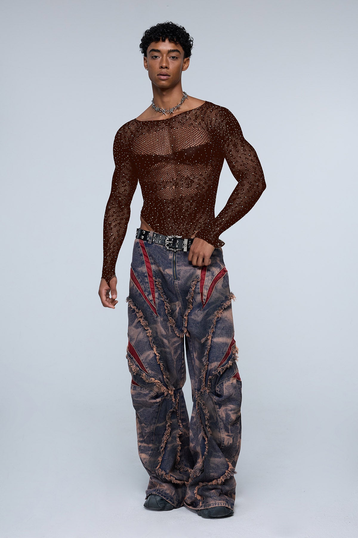 Instinct Pulse Leopard Rhinestone Knit Bodysuit Brown
