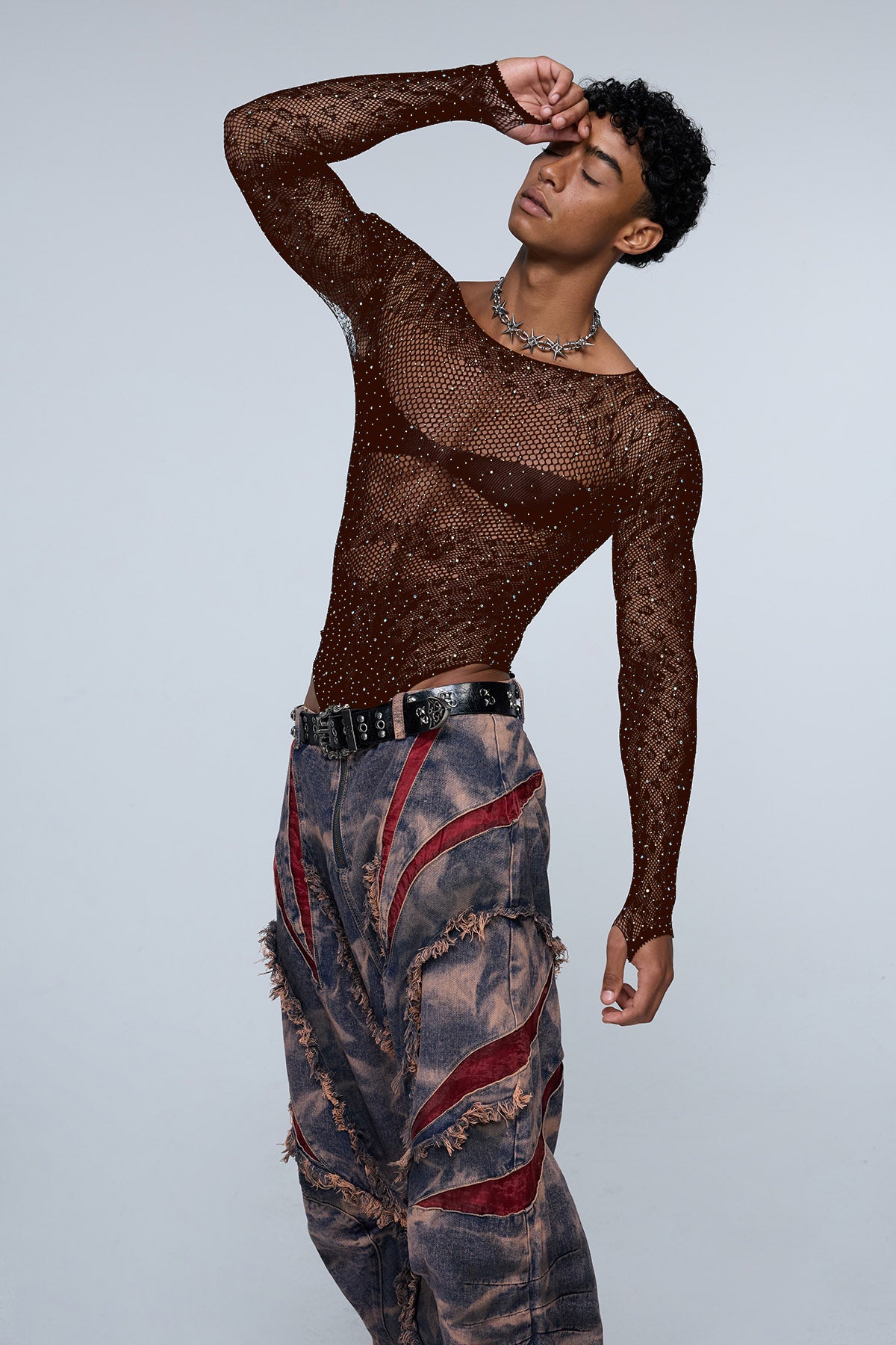 Instinct Pulse Leopard Rhinestone Knit Bodysuit Brown