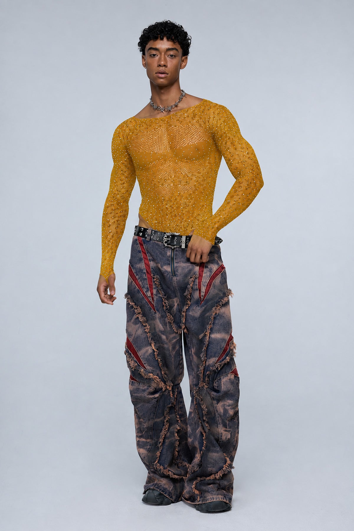 Instinct Pulse Leopard Rhinestone Knit Bodysuit Yellow