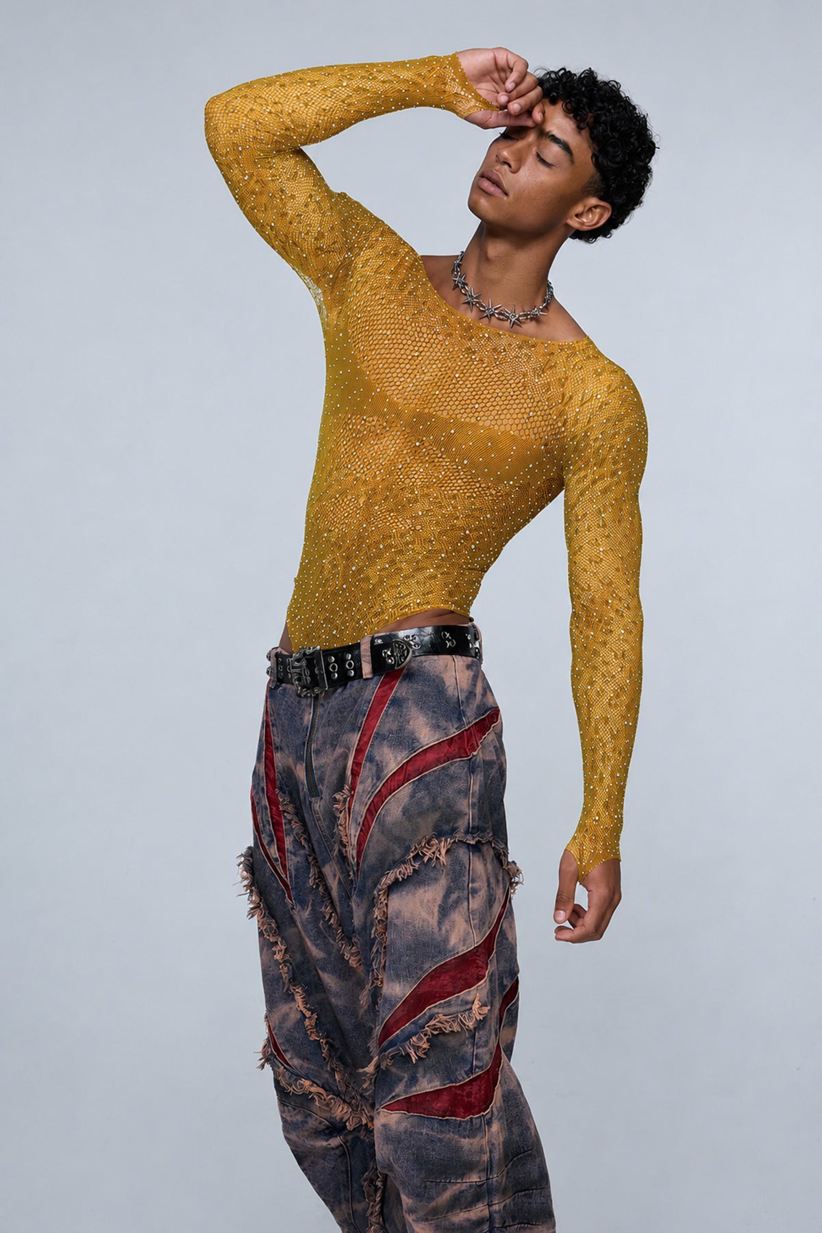 Instinct Pulse Leopard Rhinestone Knit Bodysuit Yellow