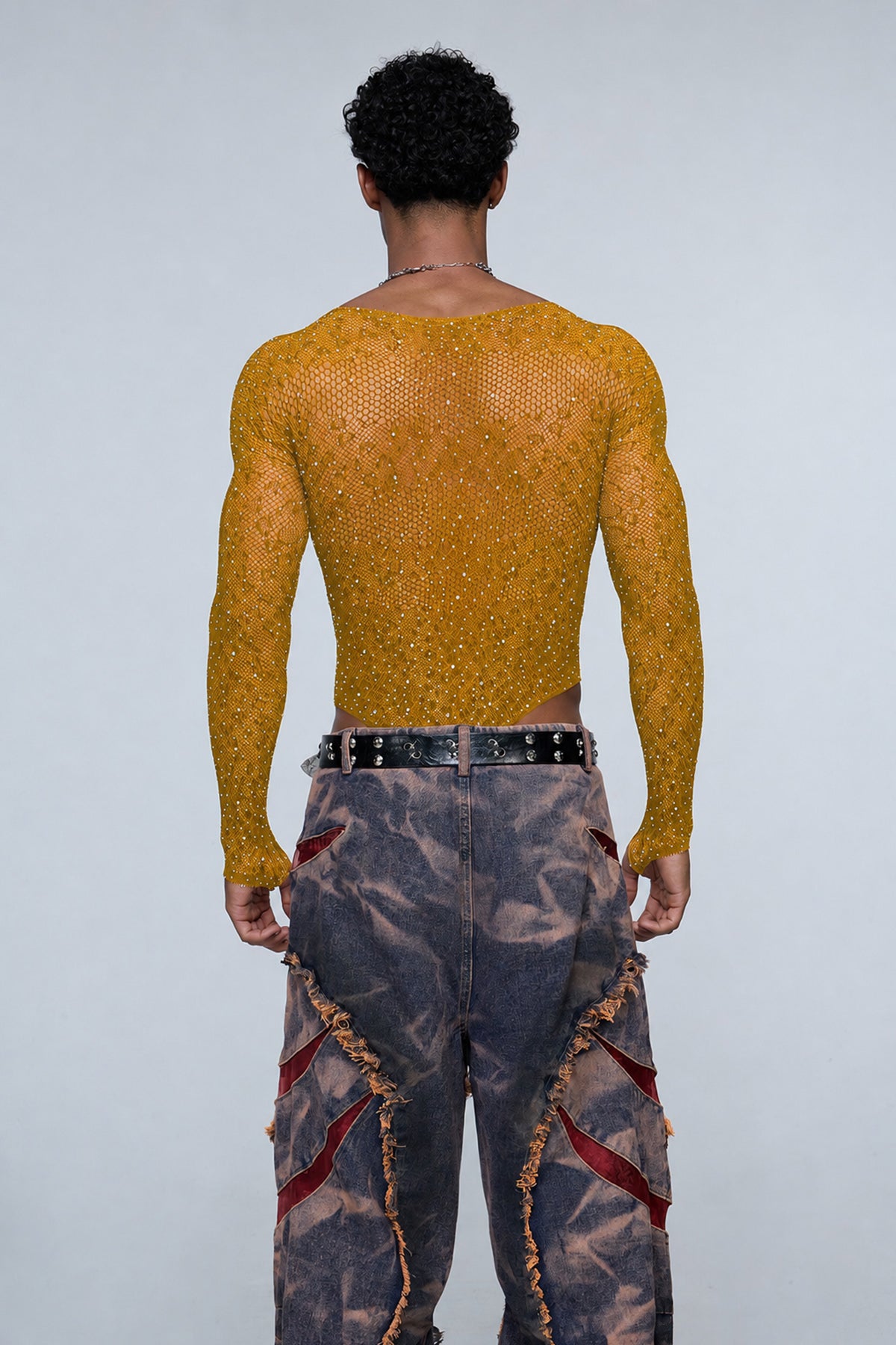 Instinct Pulse Leopard Rhinestone Knit Bodysuit Yellow
