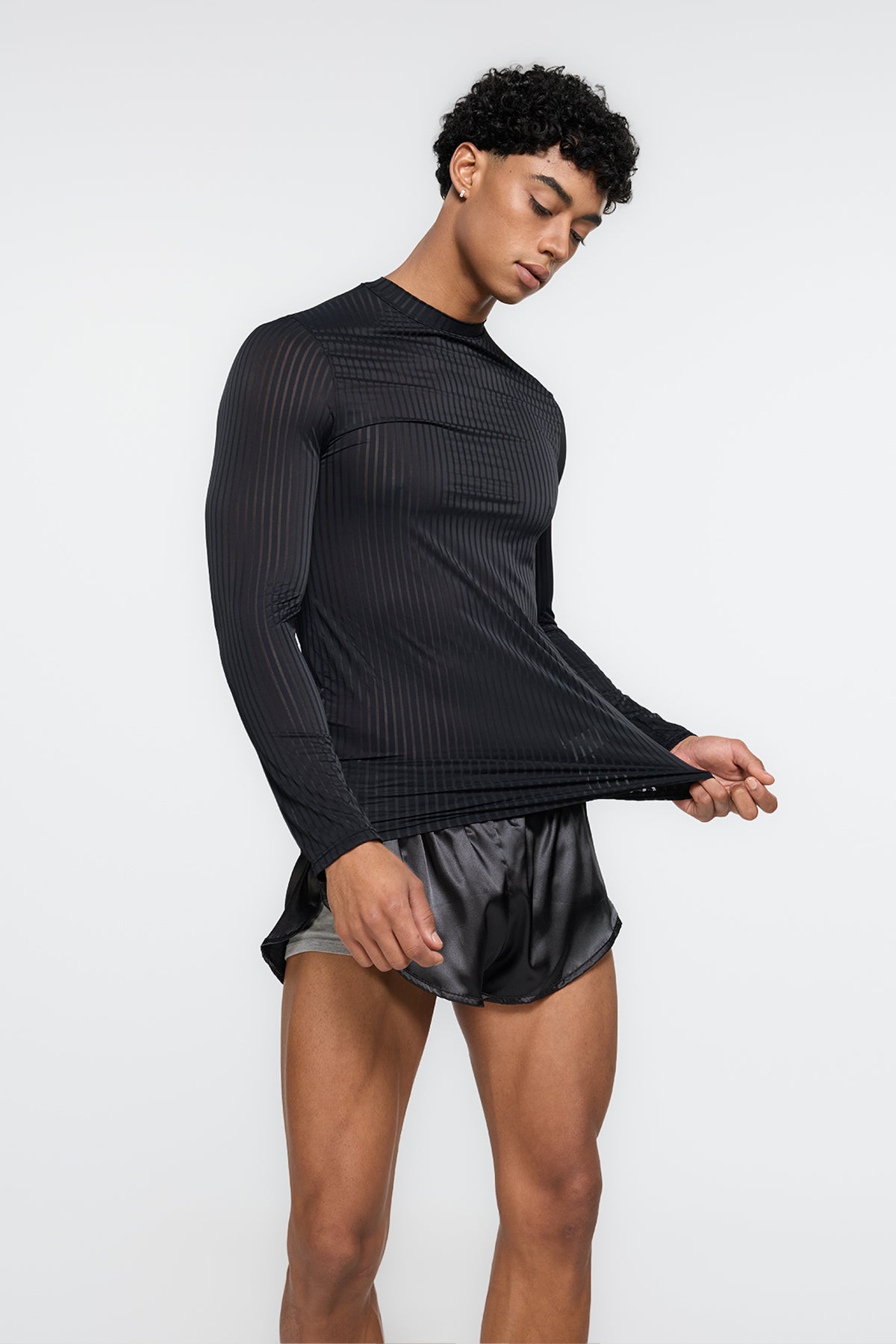Invisible Zero Long Sleeve Stripe Top Black