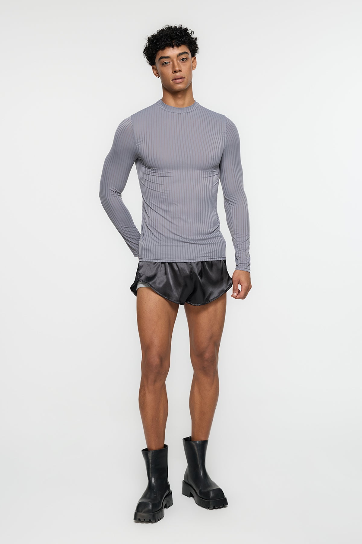 Invisible Zero Long Sleeve Stripe Top Grey