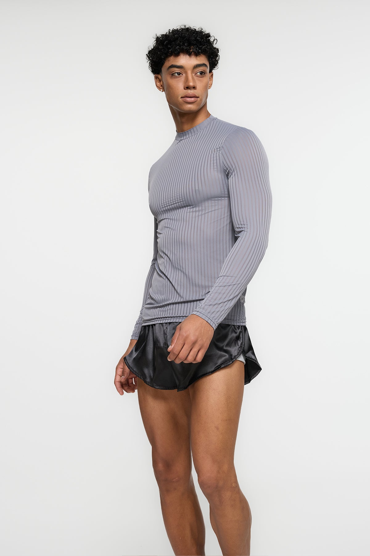 Invisible Zero Long Sleeve Stripe Top Grey