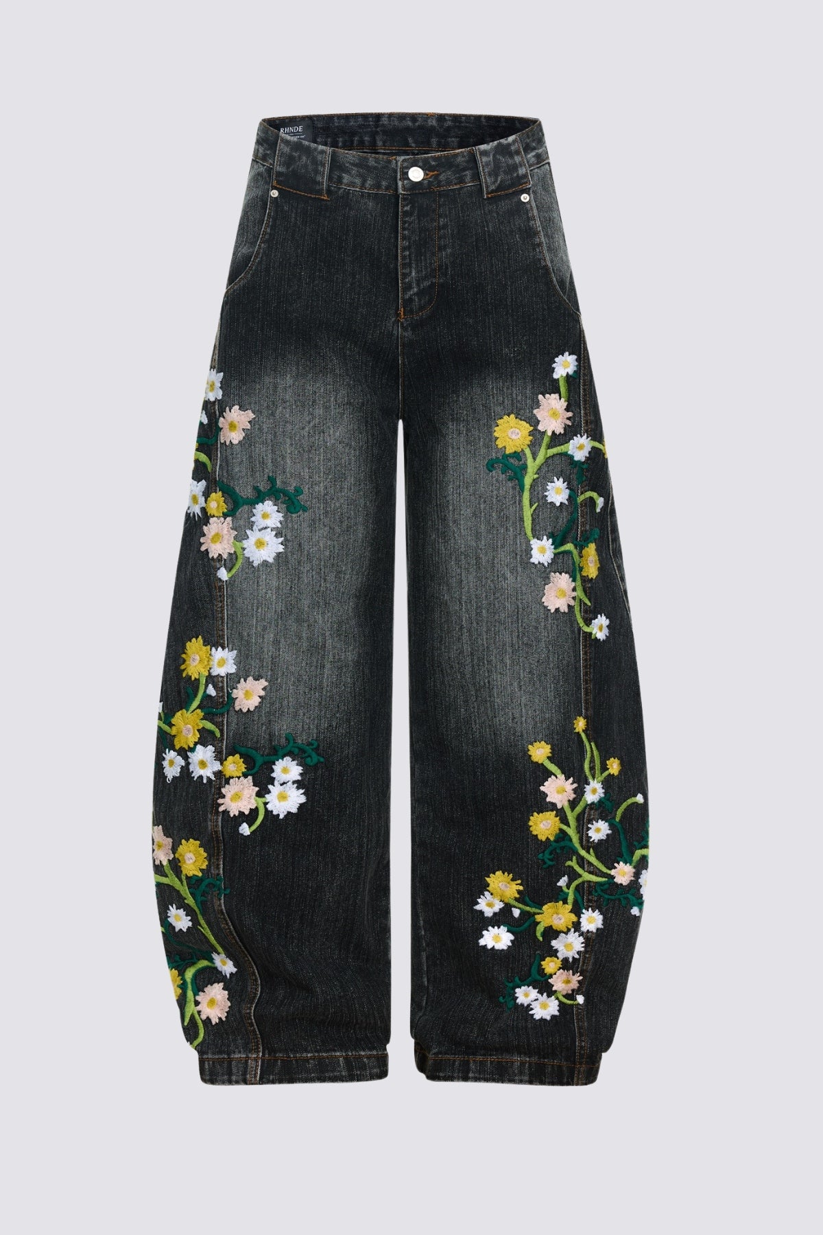 Iron Grain Embroidered Barrel Jeans
