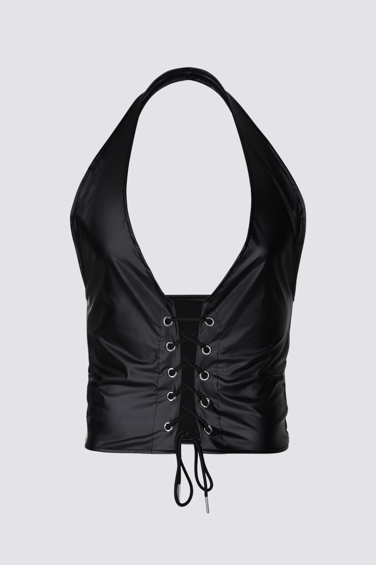 Jet Bind Lace Up Halter Neck Top
