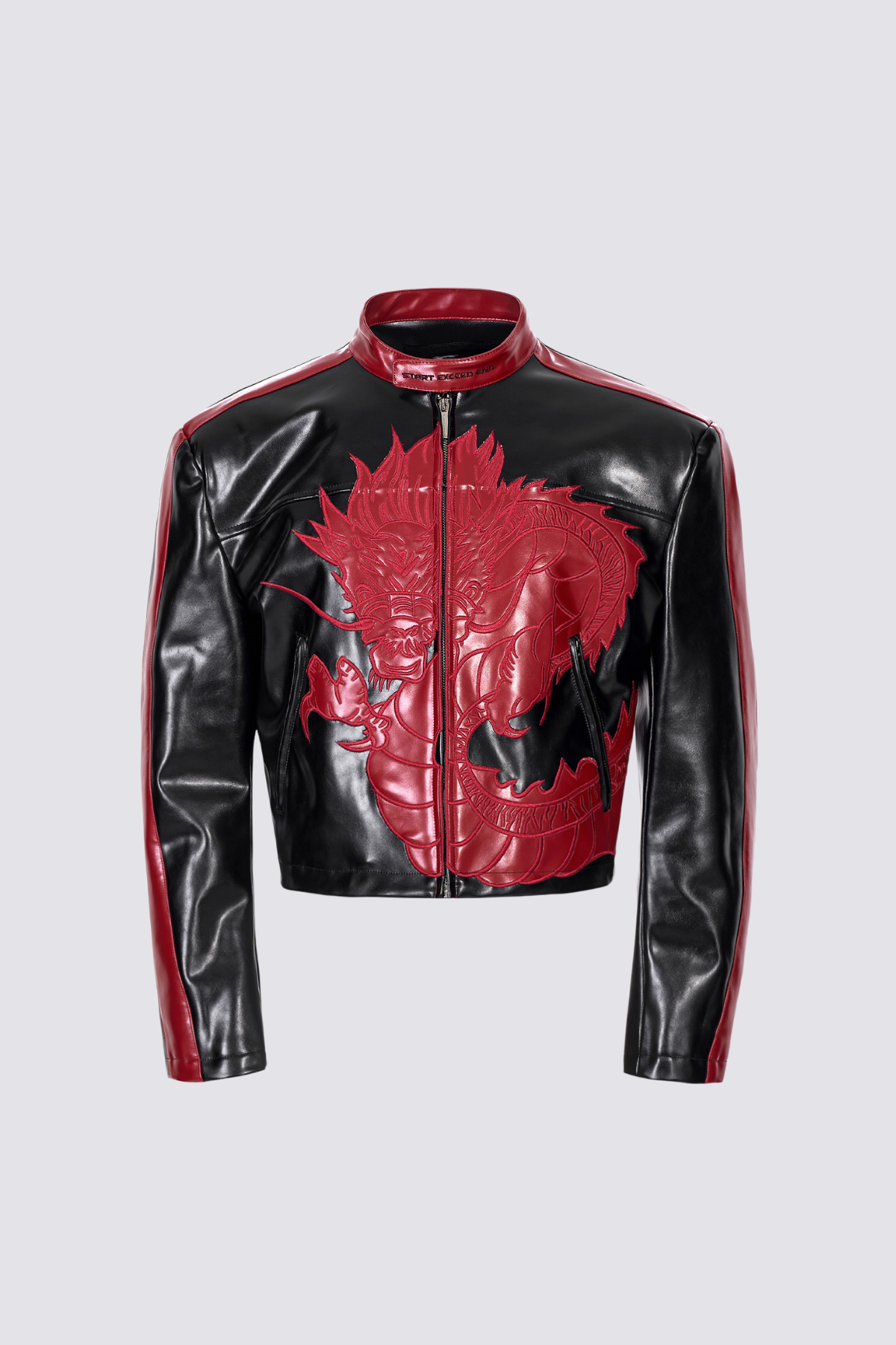 Jet Grip Kurze Jacke mit Drachenstickerei, Rot