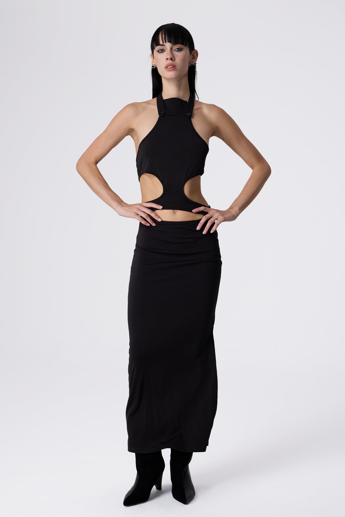 Jet Motion Halter Neck Cutout Maxi Dress
