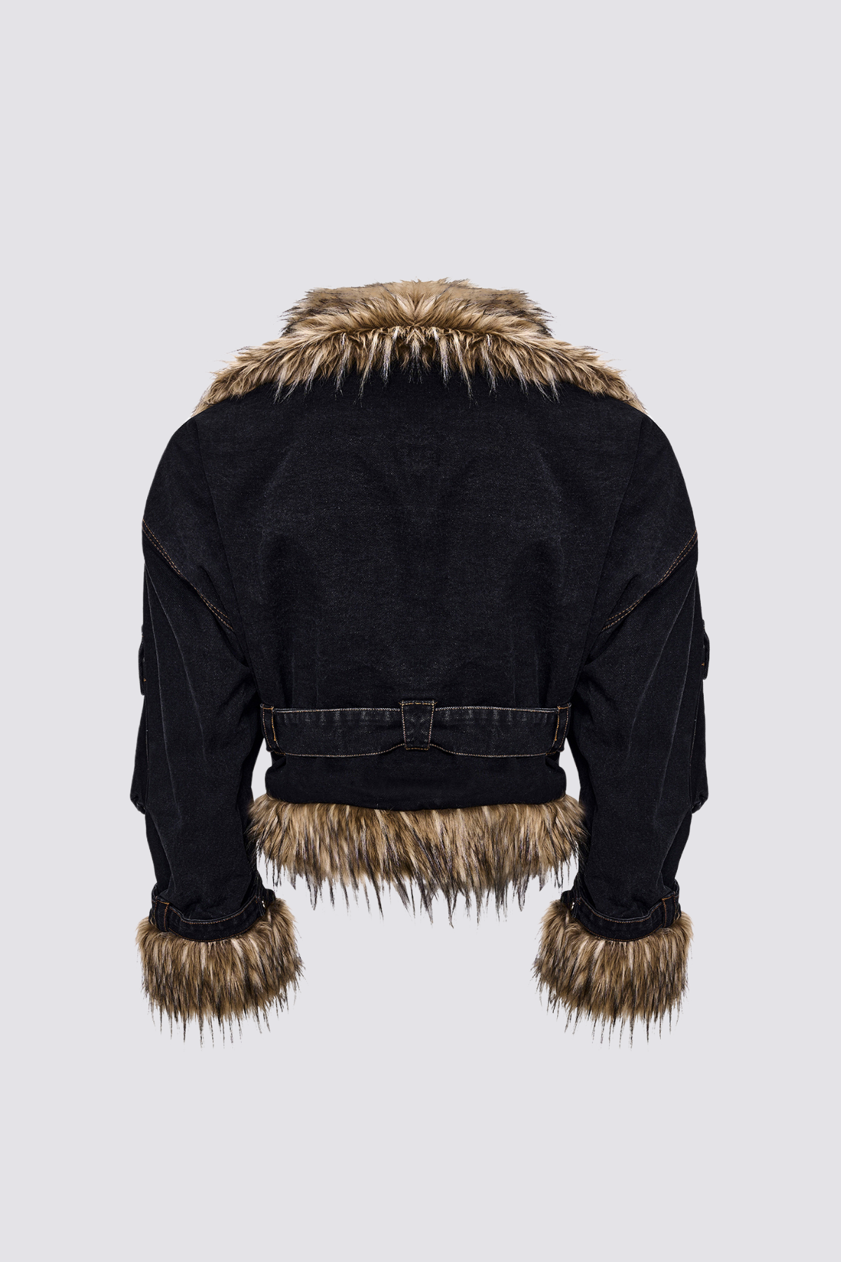 Jet Patch Fur Trimmed Denim Long Sleeve Jacket
