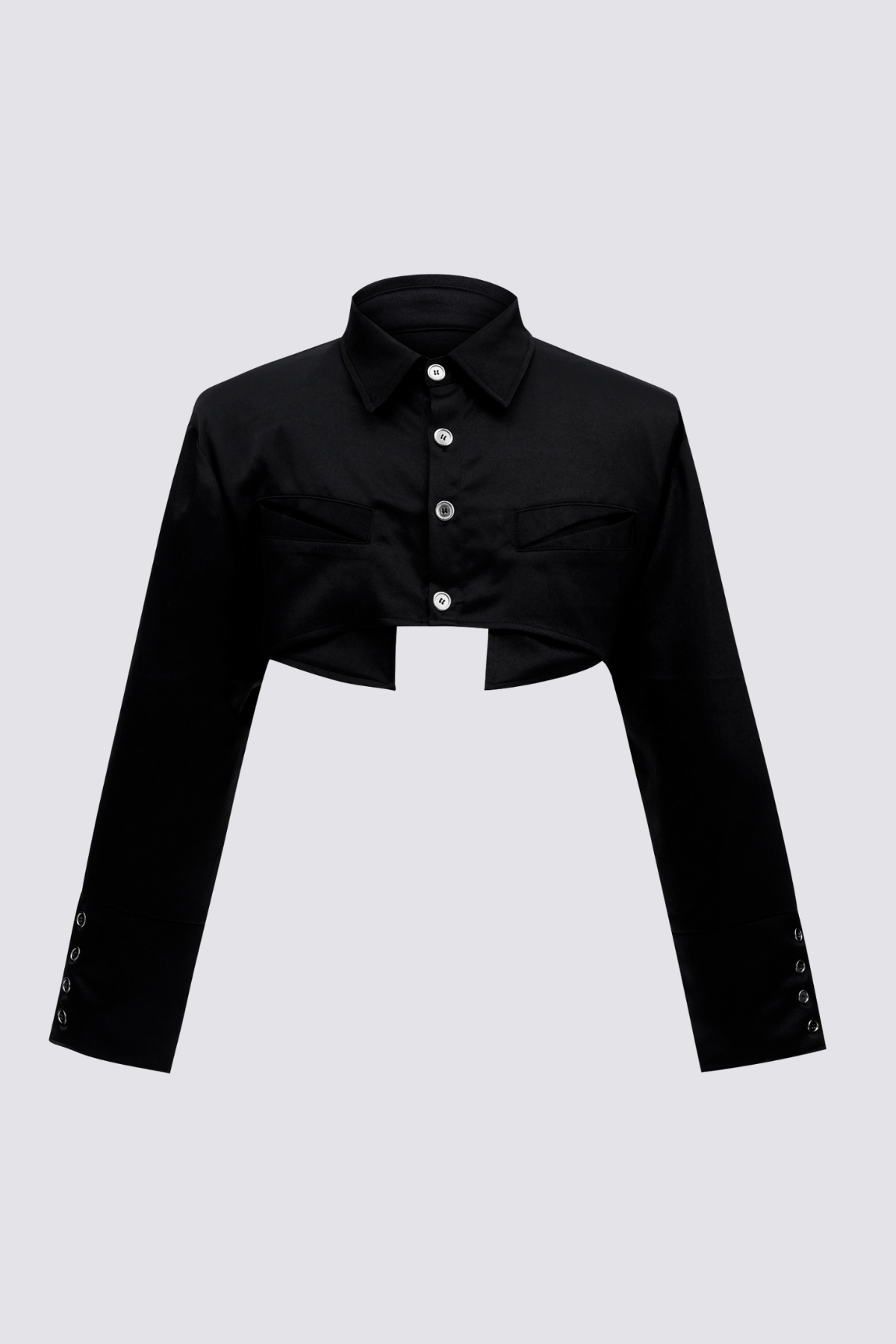 Jet Wrap Deconstructed Crop Shirt Black
