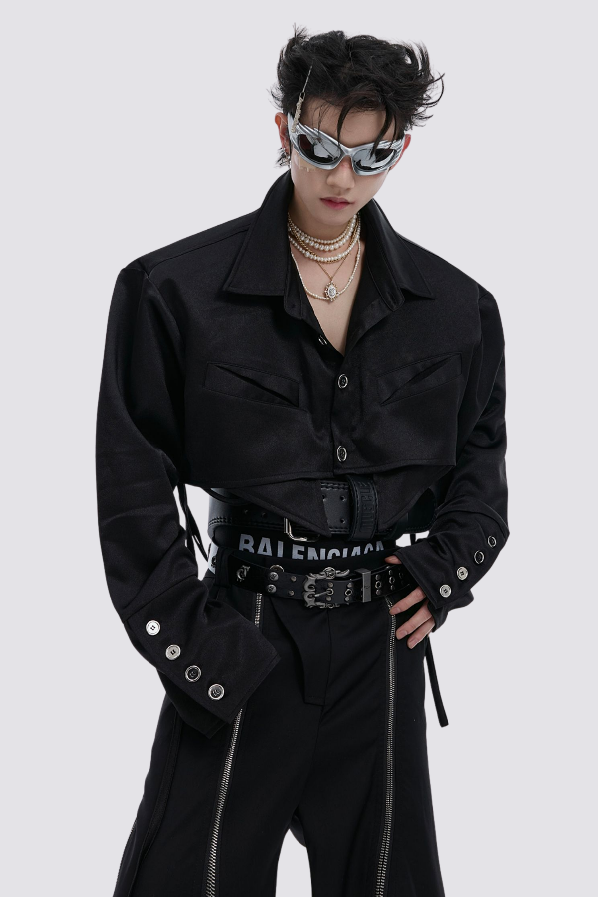 Jet Wrap Deconstructed Crop Shirt Black