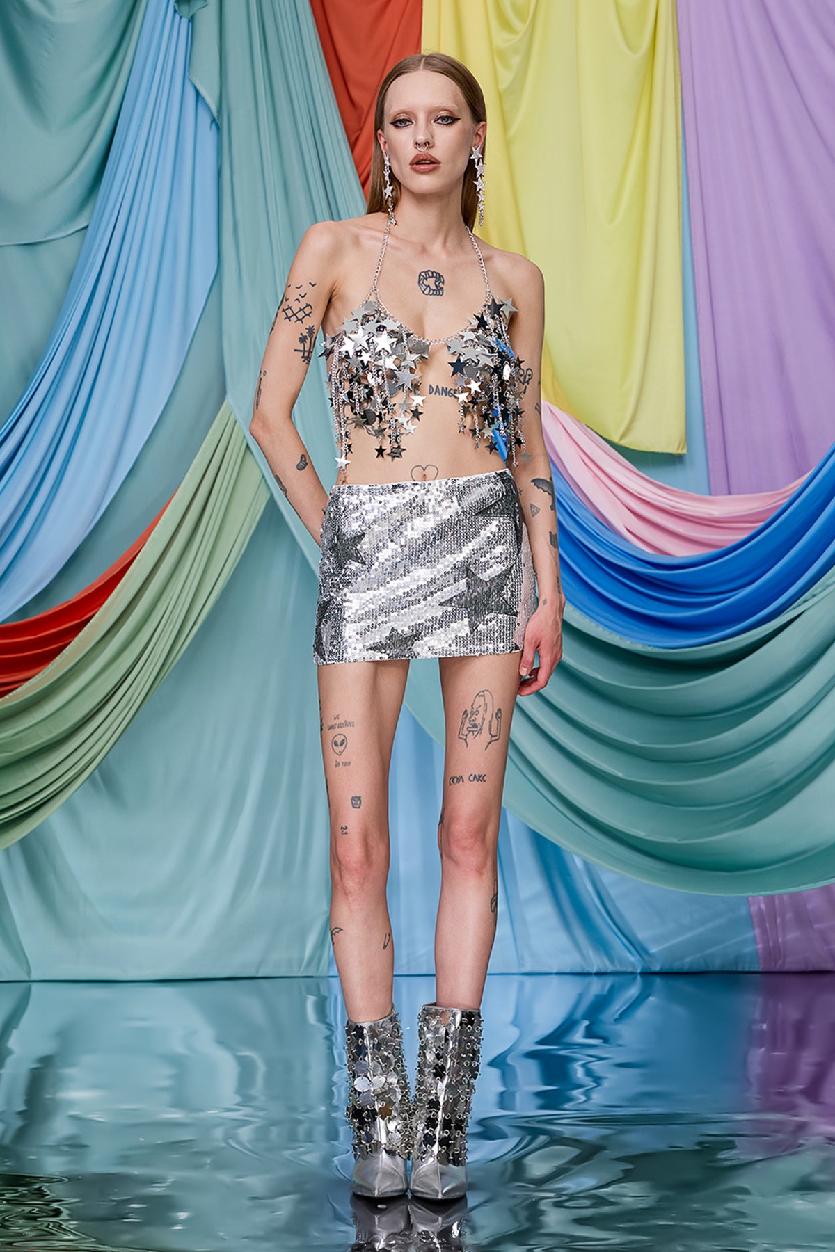 Kinetic Circuit Star Chain Halter Top