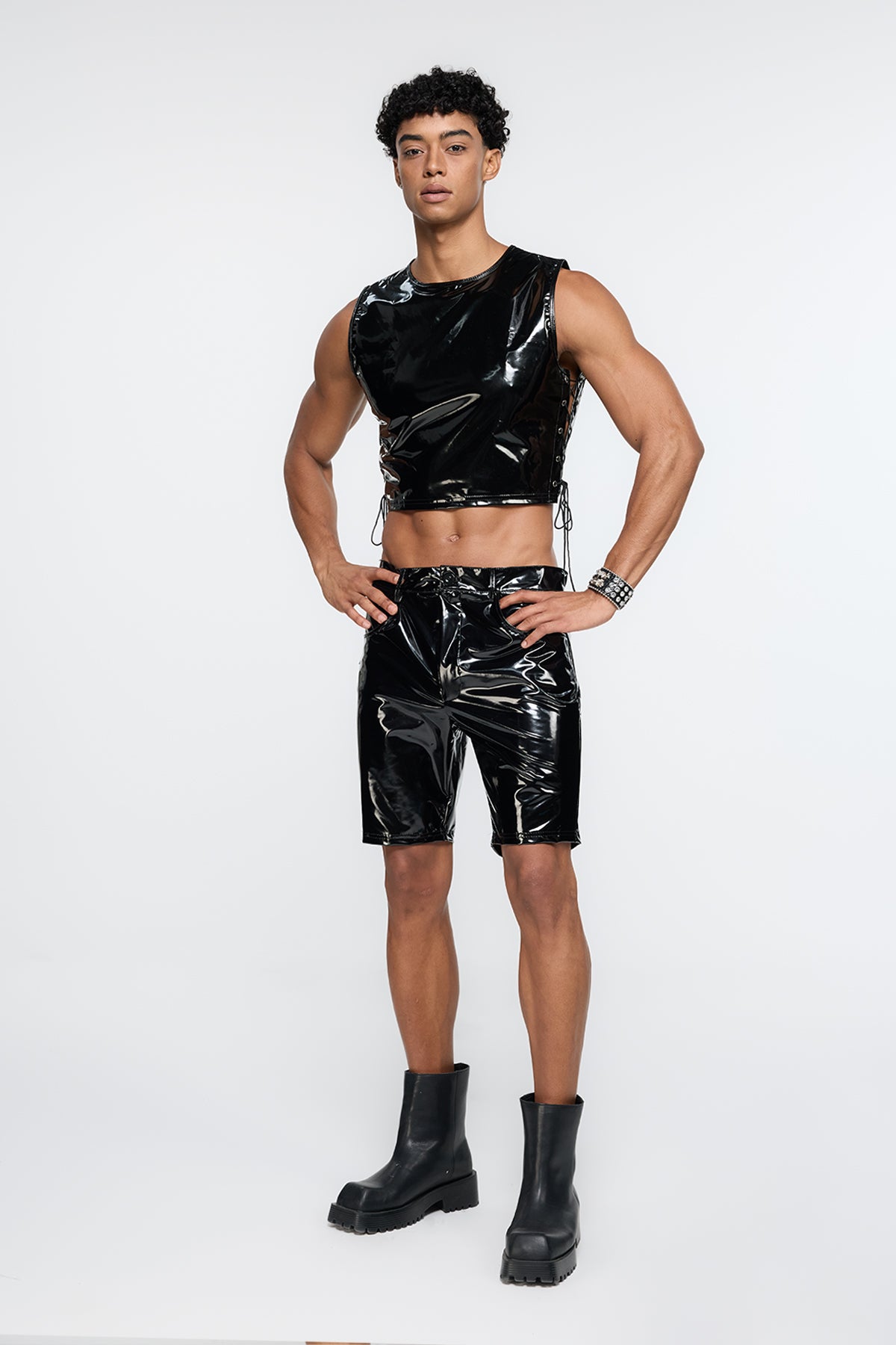 Kinetic Pelt Pantent Leather Lace Up Crop Top