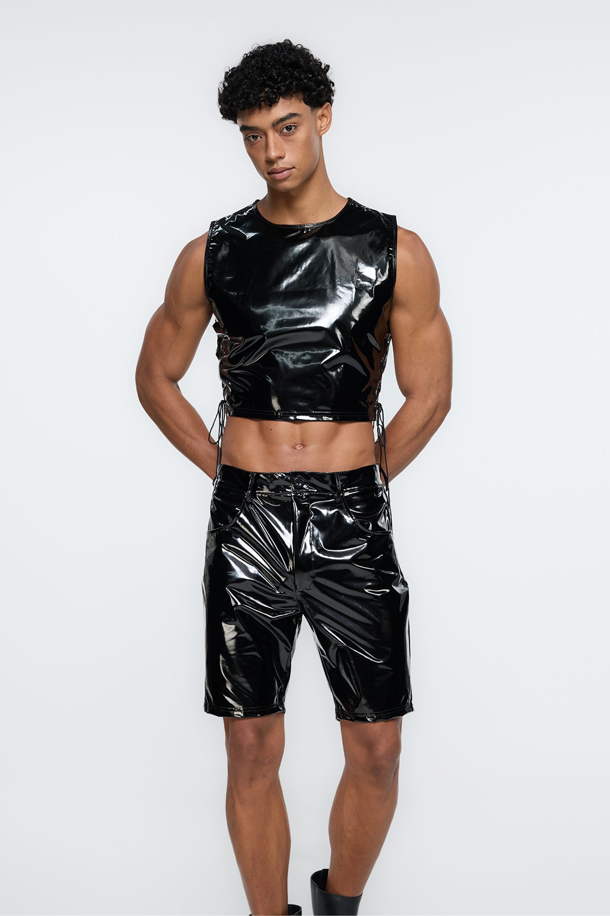 Kinetic Pelt Pantent Leather Lace Up Crop Top