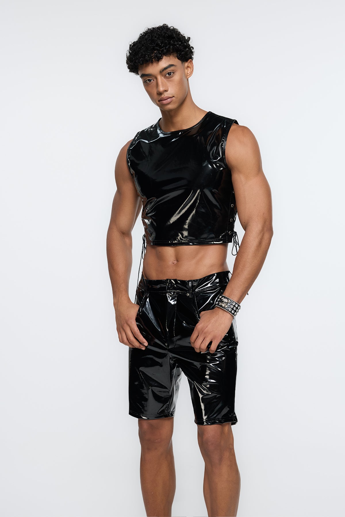 Kinetic Pelt Pantent Leather Lace Up Crop Top