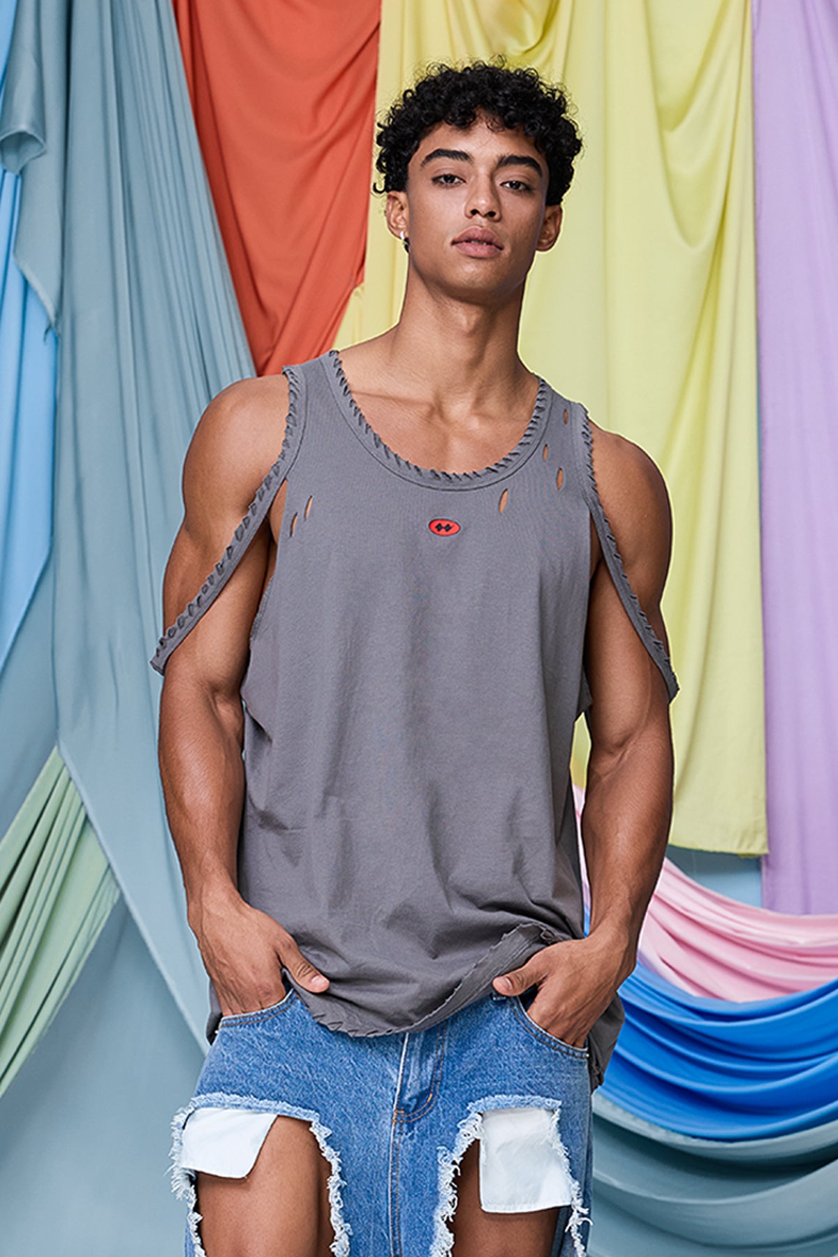 Kinetic Void Ripped Print Tank Top
