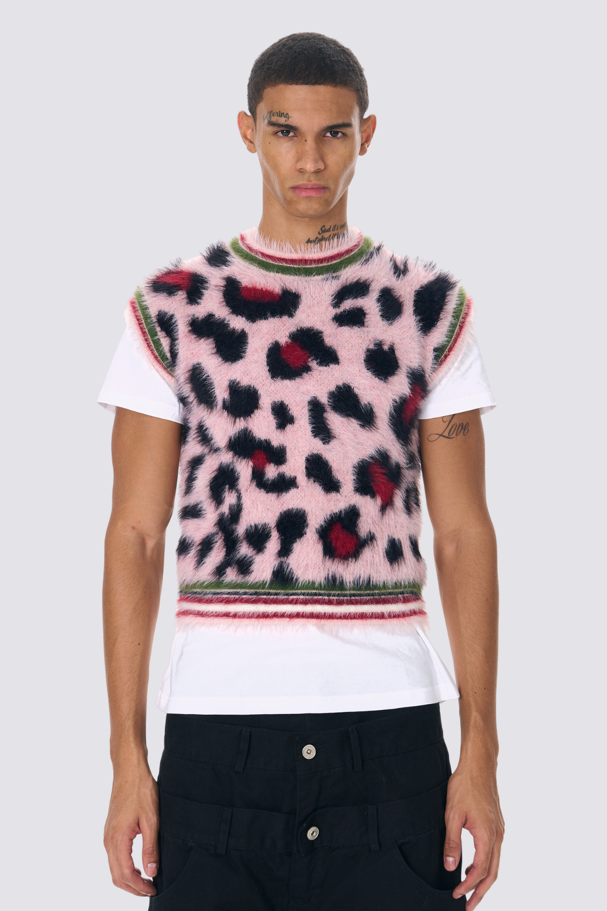 Knit Edge Leopard Fur Sleeveless Crop Top