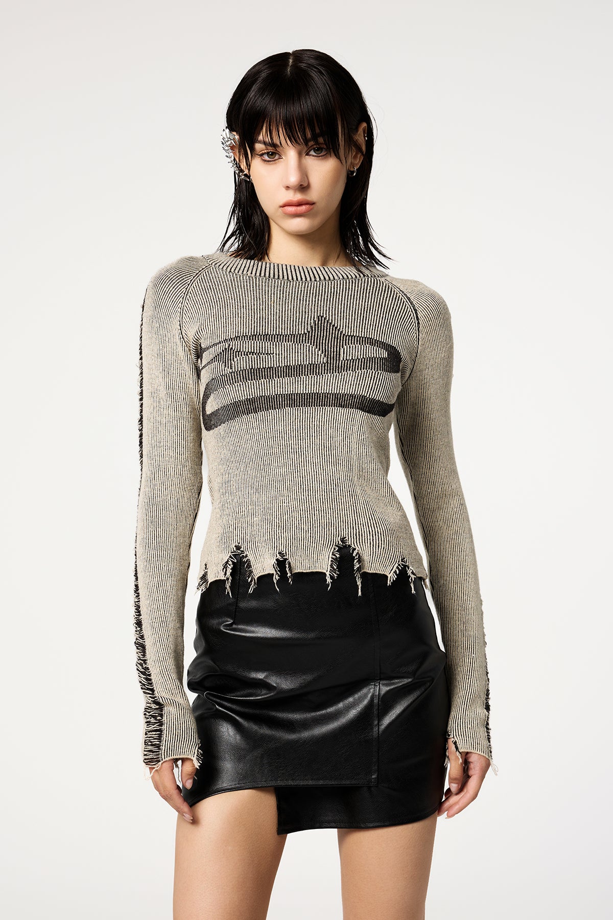 Knit Flow Ripped Long Sleeve Star Top