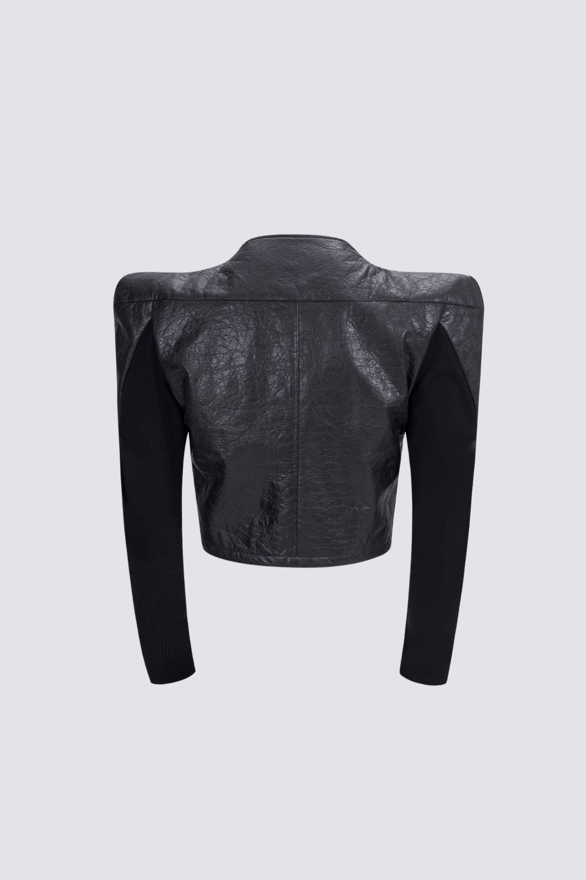 Knit Step Leather Long Sleeve Crop Jacket