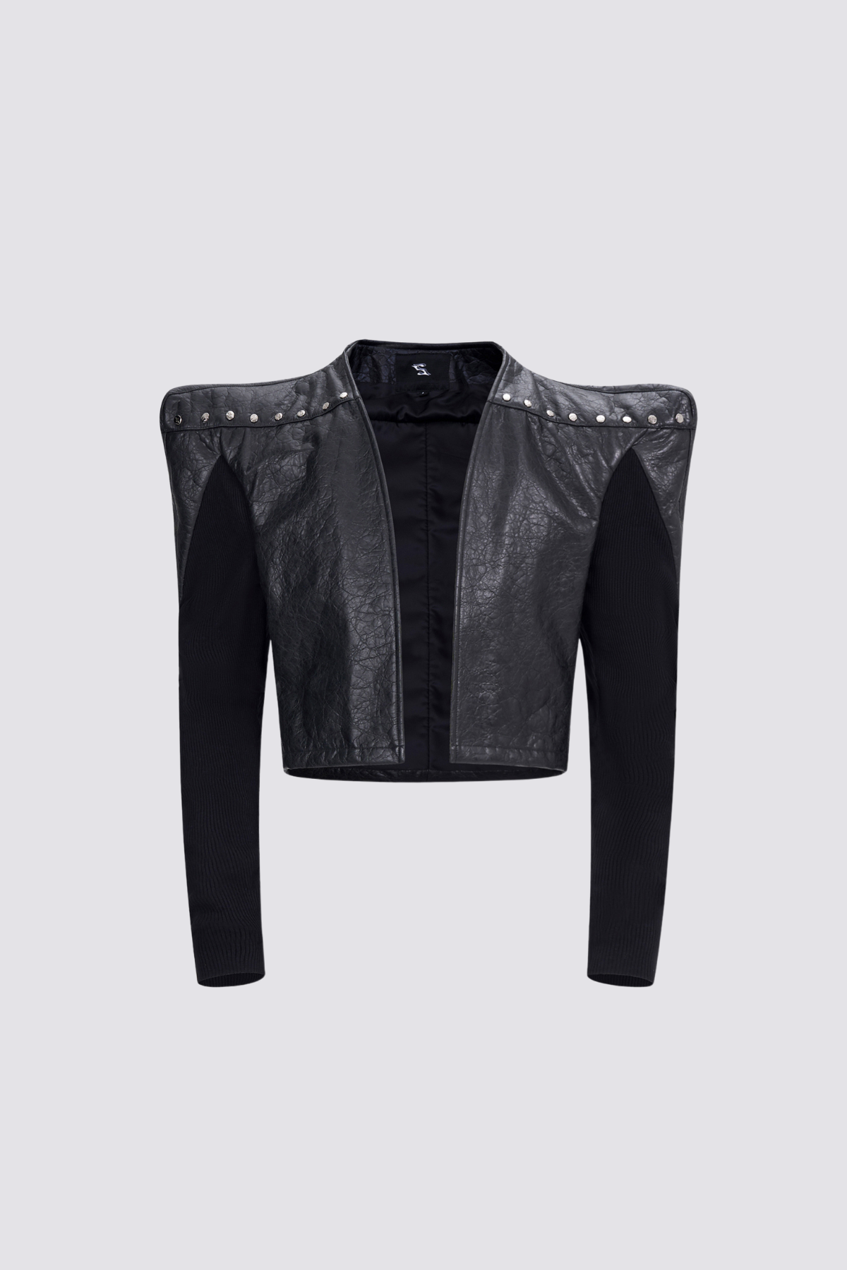 Knit Step Leather Long Sleeve Crop Jacket