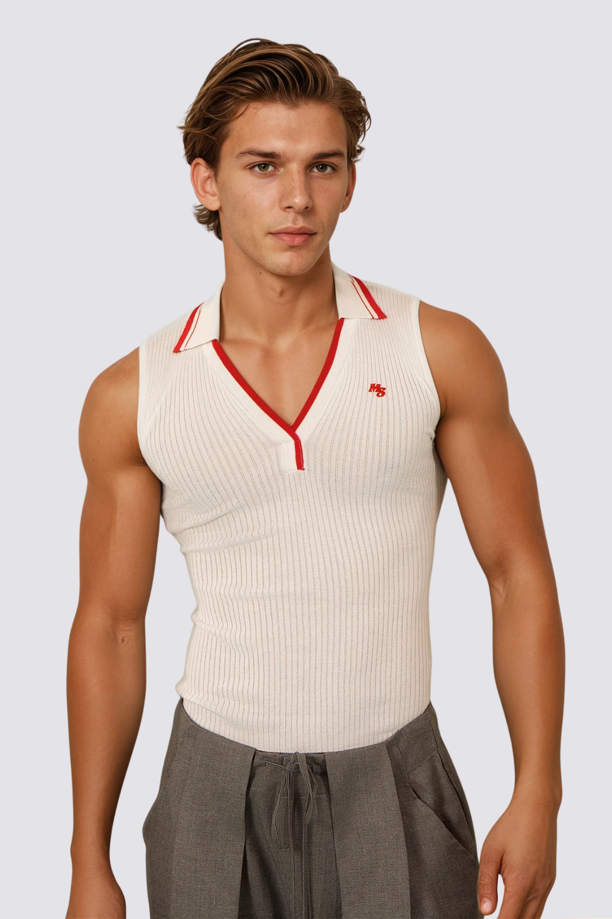 Knit Wave V Neck Sleeveless Top