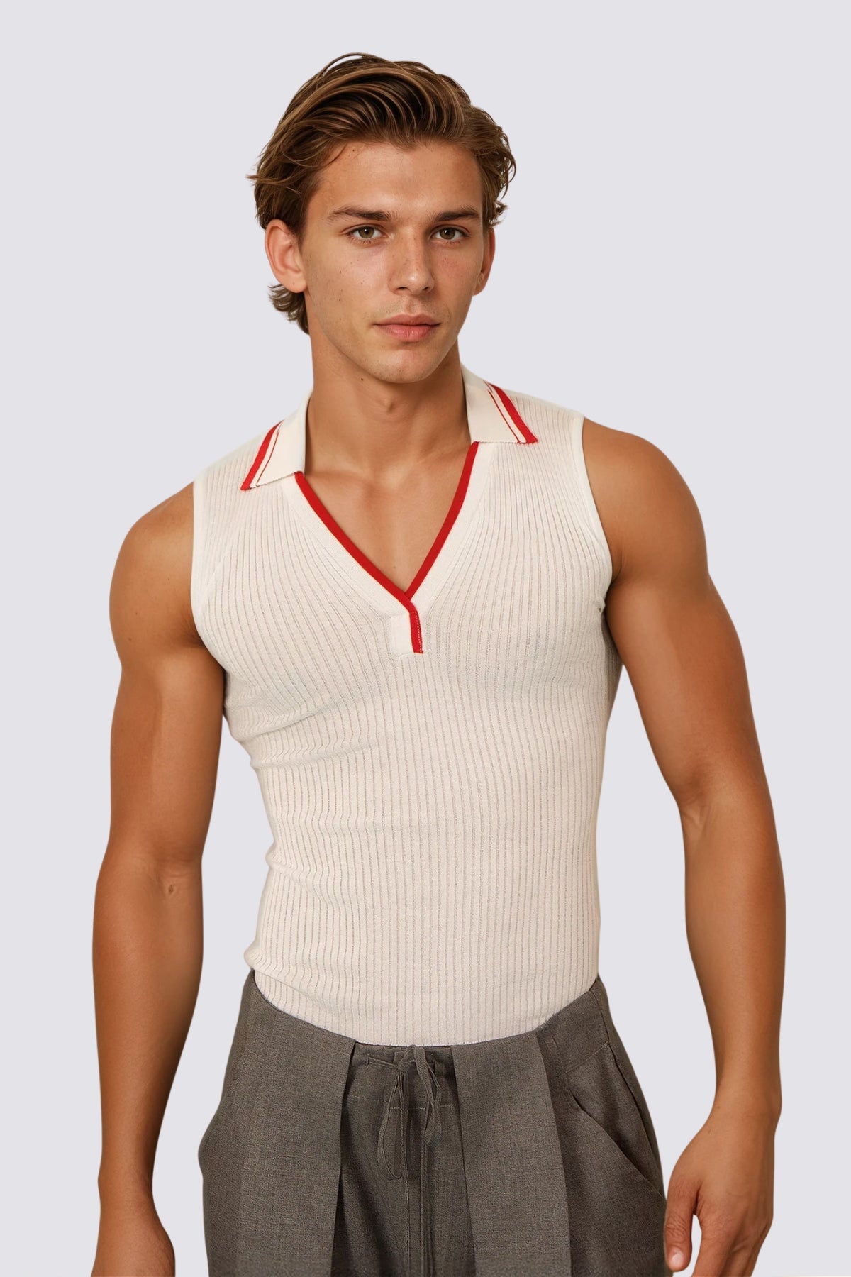 Knit Wave V Neck Sleeveless Top