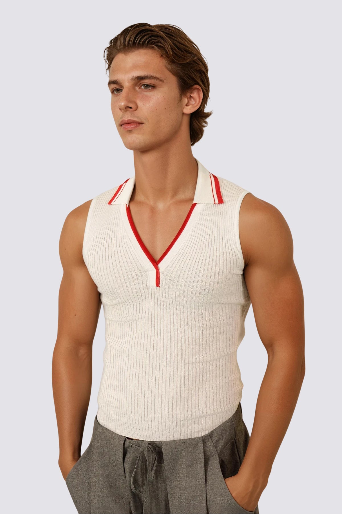 euw ○ wave design knit tank-top / ivory Knit Wave V Neck Sleeveless Top – RYVKstudio