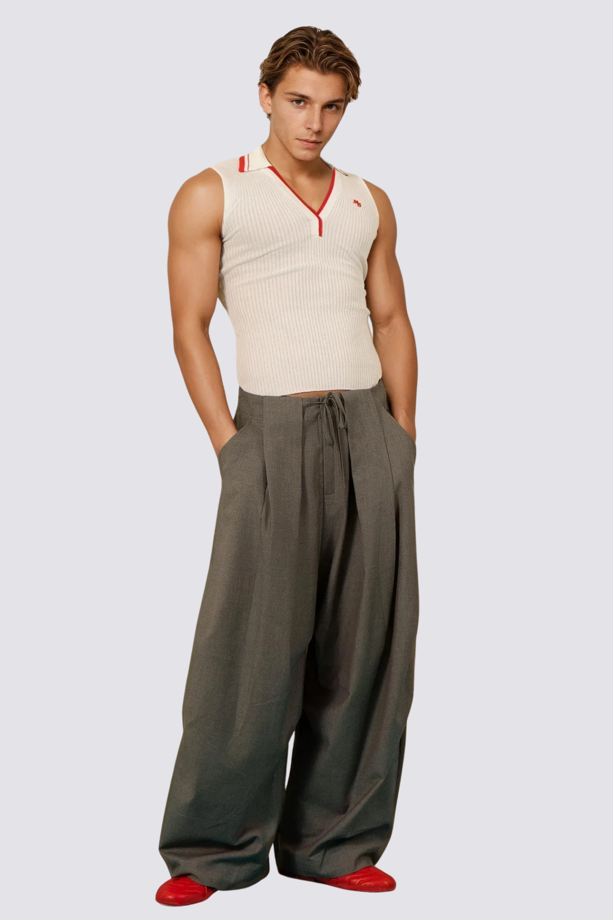 Knit Wave V Neck Sleeveless Top