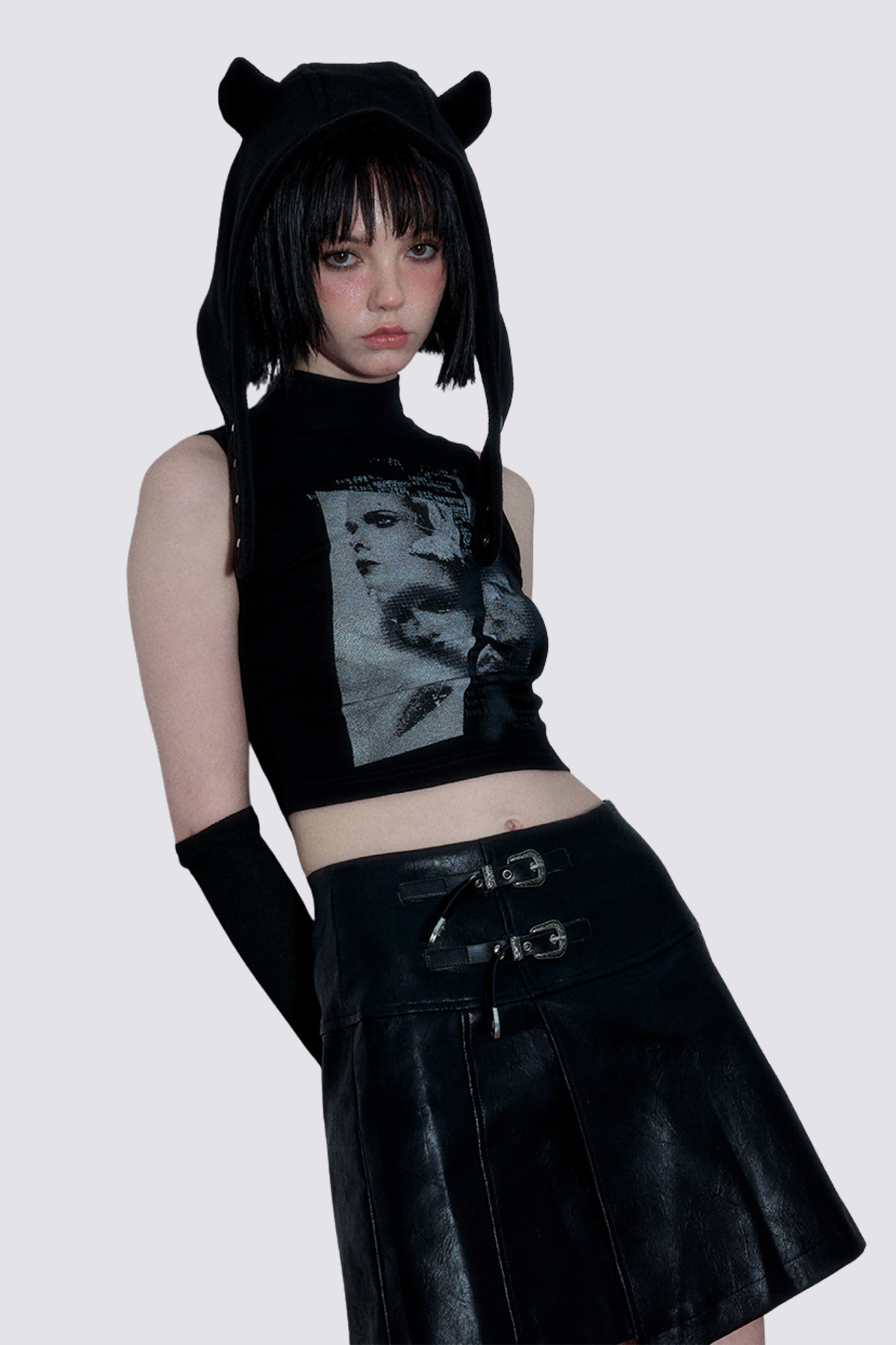 Lace Flick Print Crop Top Black