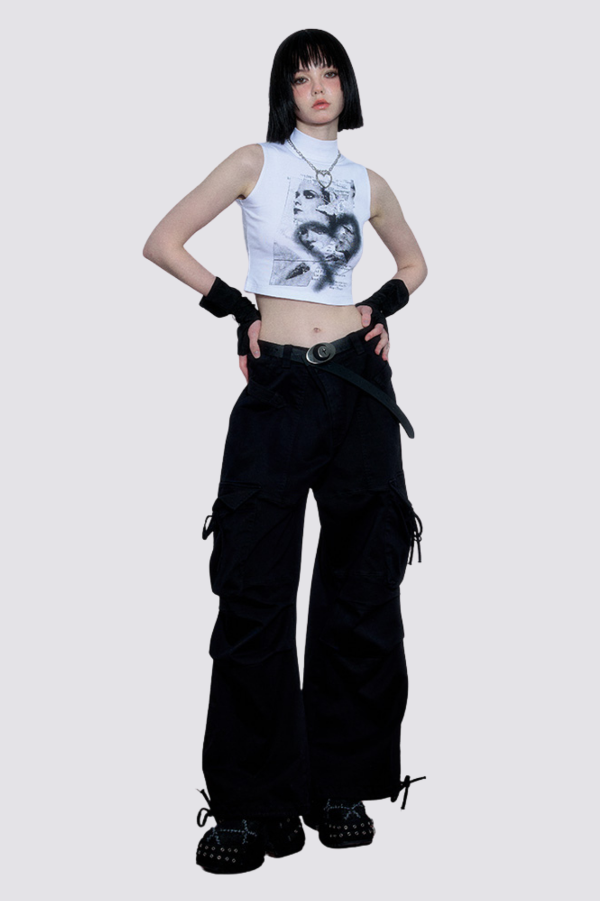 Lace Flick Print Crop Top White