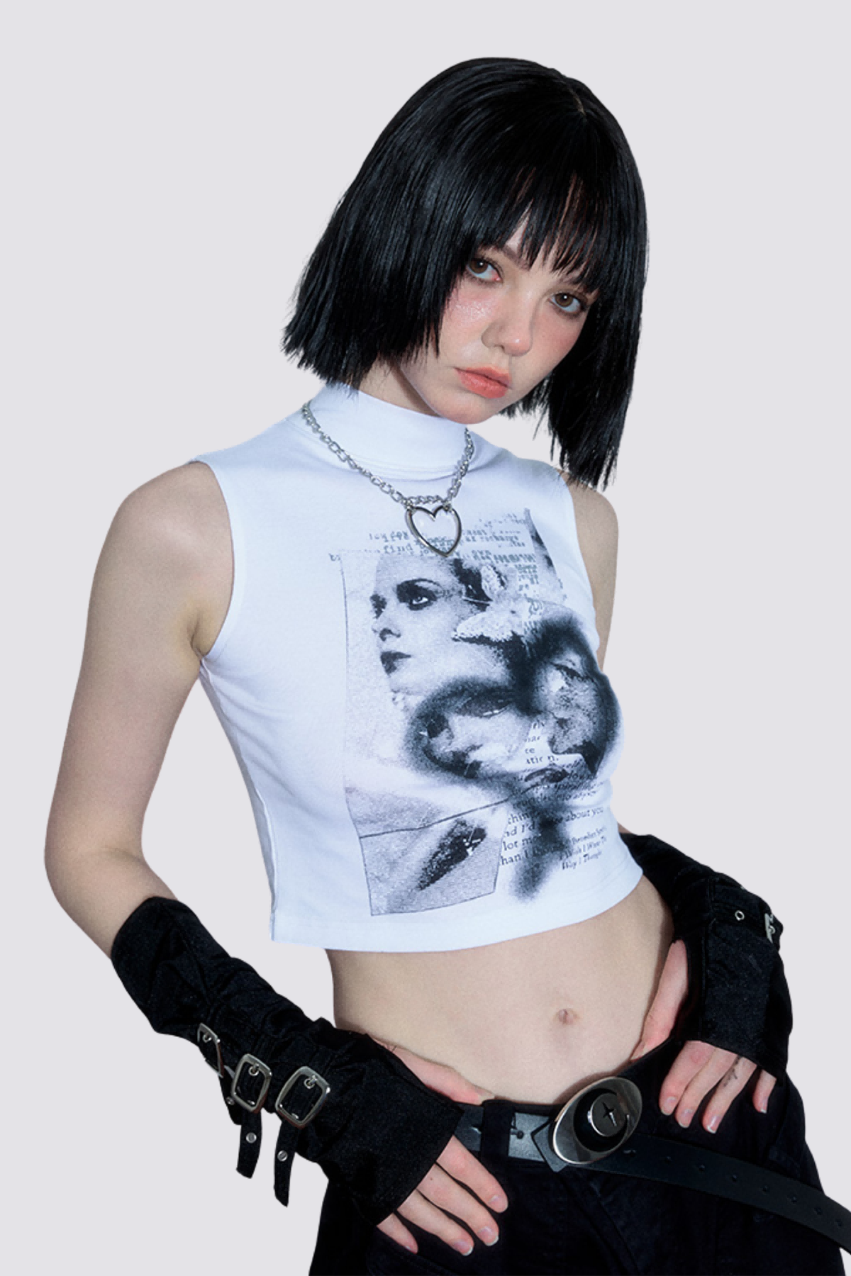 Lace Flick Print Crop Top White
