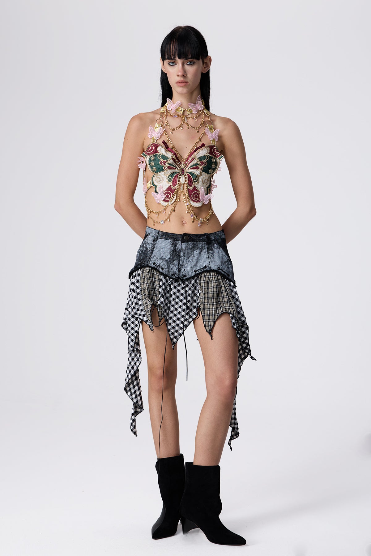 Lace Sway Butterfly Embroidery Metal Top