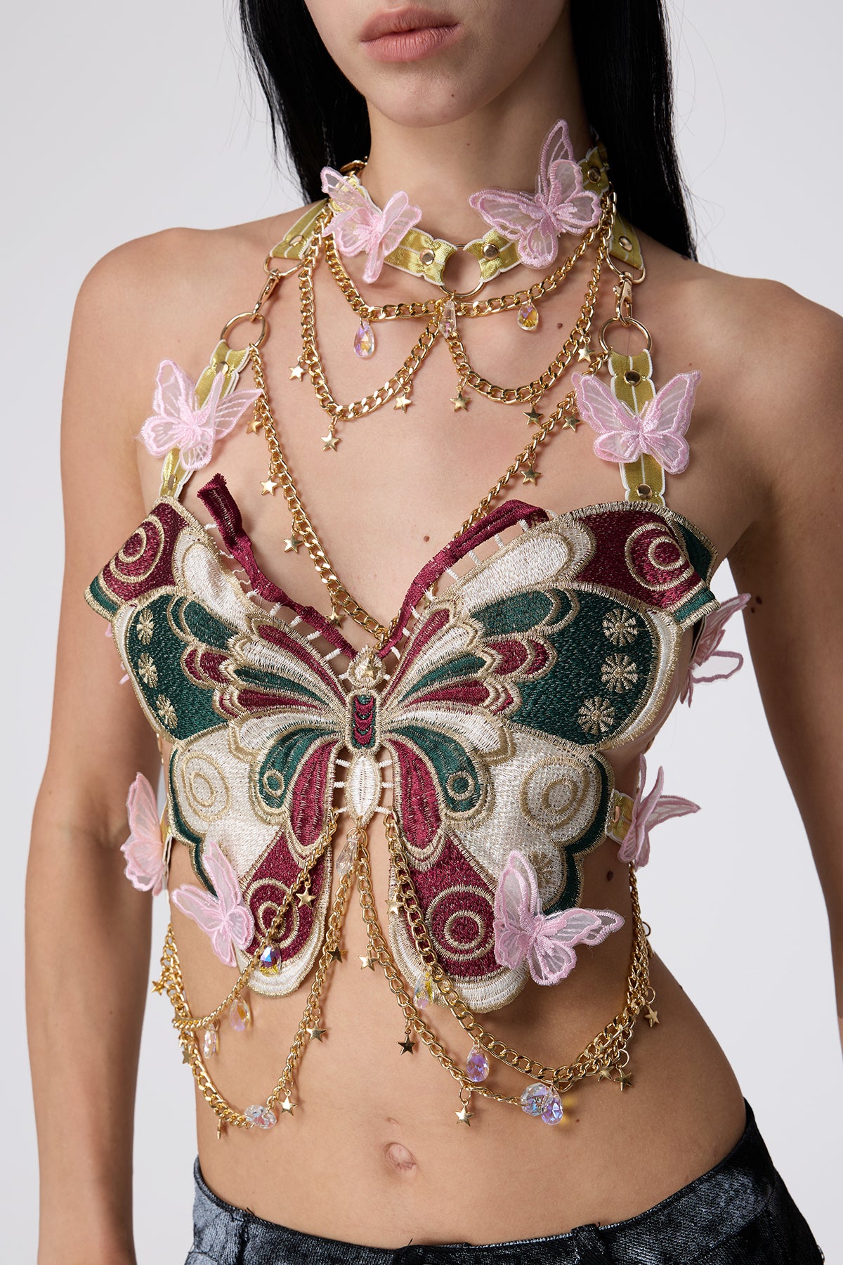 Lace Sway Butterfly Embroidery Metal Top