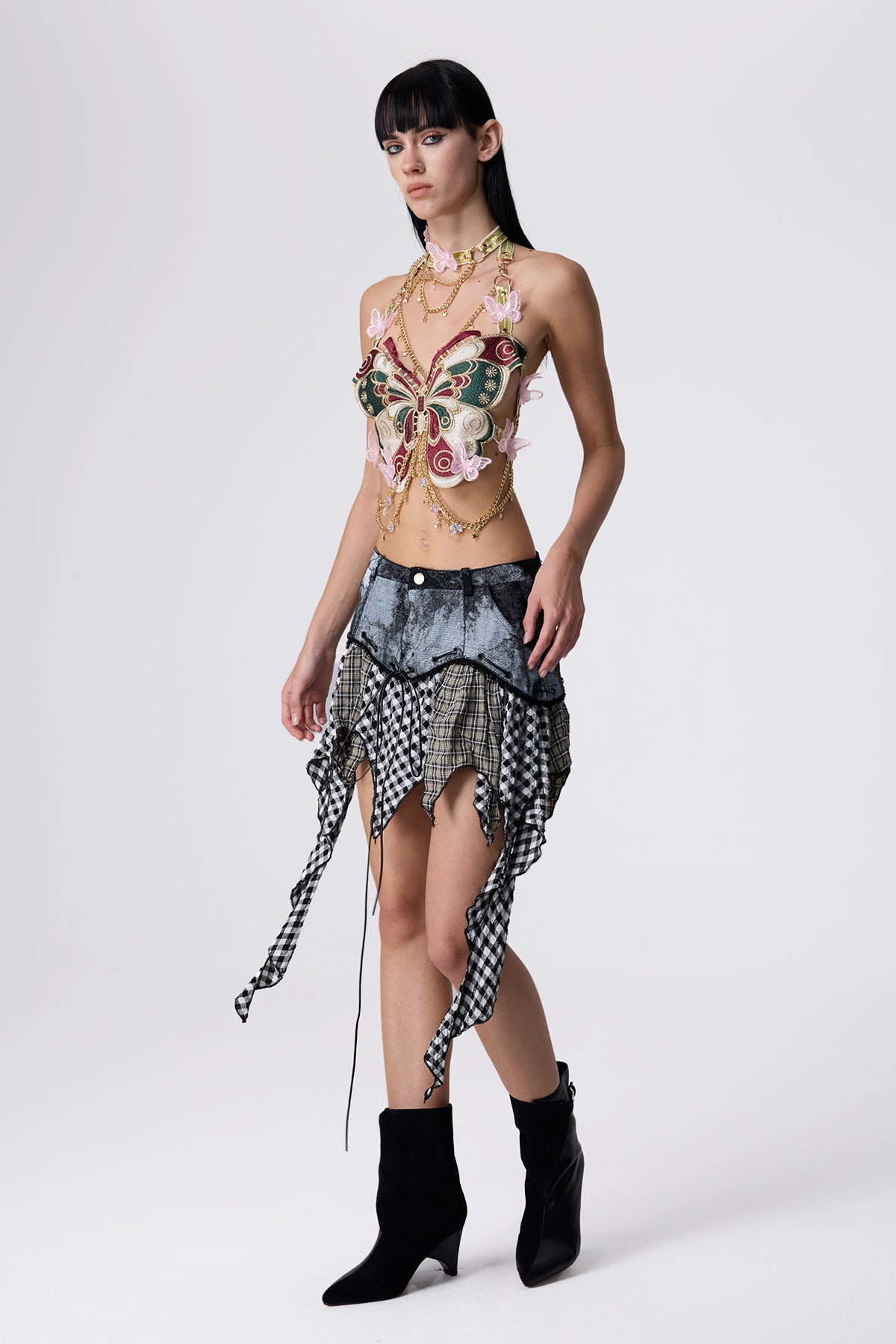 Lace Sway Butterfly Embroidery Metal Top