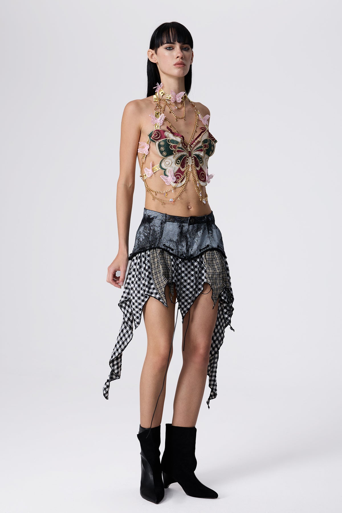 Lace Sway Butterfly Embroidery Metal Top